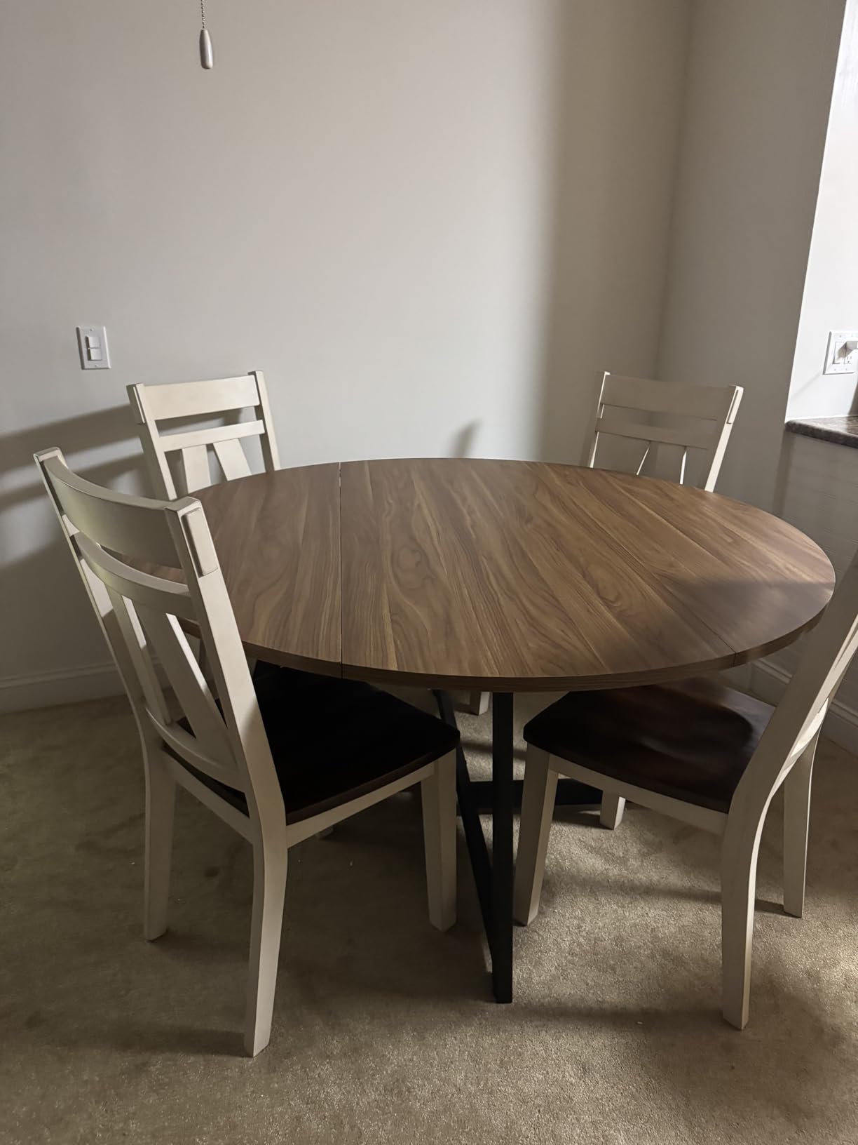 Large Round Dining Table for 6-8, Wooden Dinner Table with Heavy Duty Metal Pedestal Base, for Kitchen Living Room, Space Saving, 59 Inch, Brown - Customer Photo 1