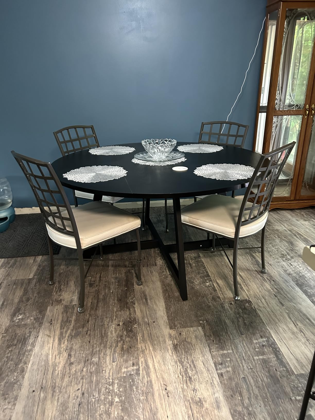 Large Round Dining Table for 6-8, Wooden Dinner Table with Heavy Duty Metal Pedestal Base, for Kitchen Living Room, Space Saving, 59 Inch, Brown - Customer Photo 2