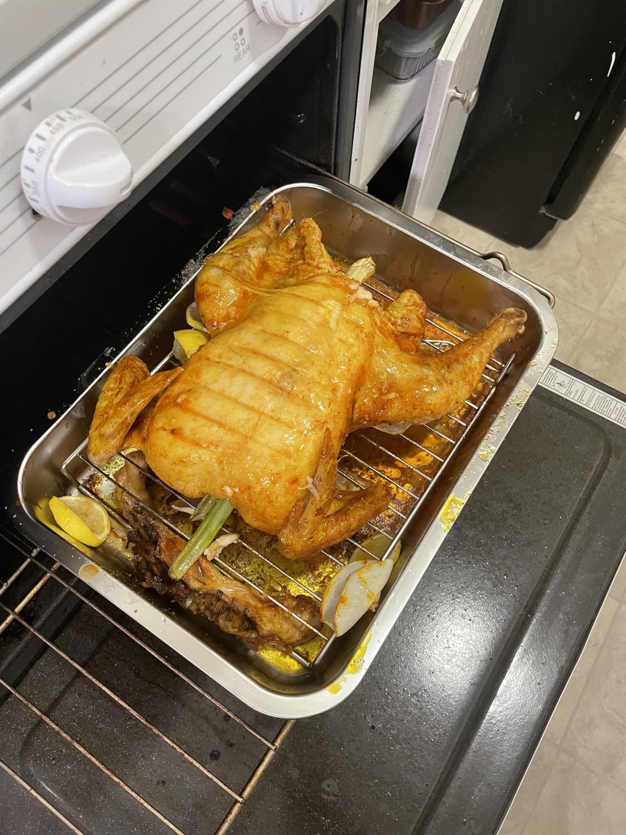 Tifanso Stainless Steel Roasting Pan - Heavy Duty Turkey Roasting Baking Broiler Oven Pan with Rack and Handle for Oven, High Sided Easy to Clean Induction Roast Tray for Chicken, Vegetable, Lasagna - Customer Photo 1