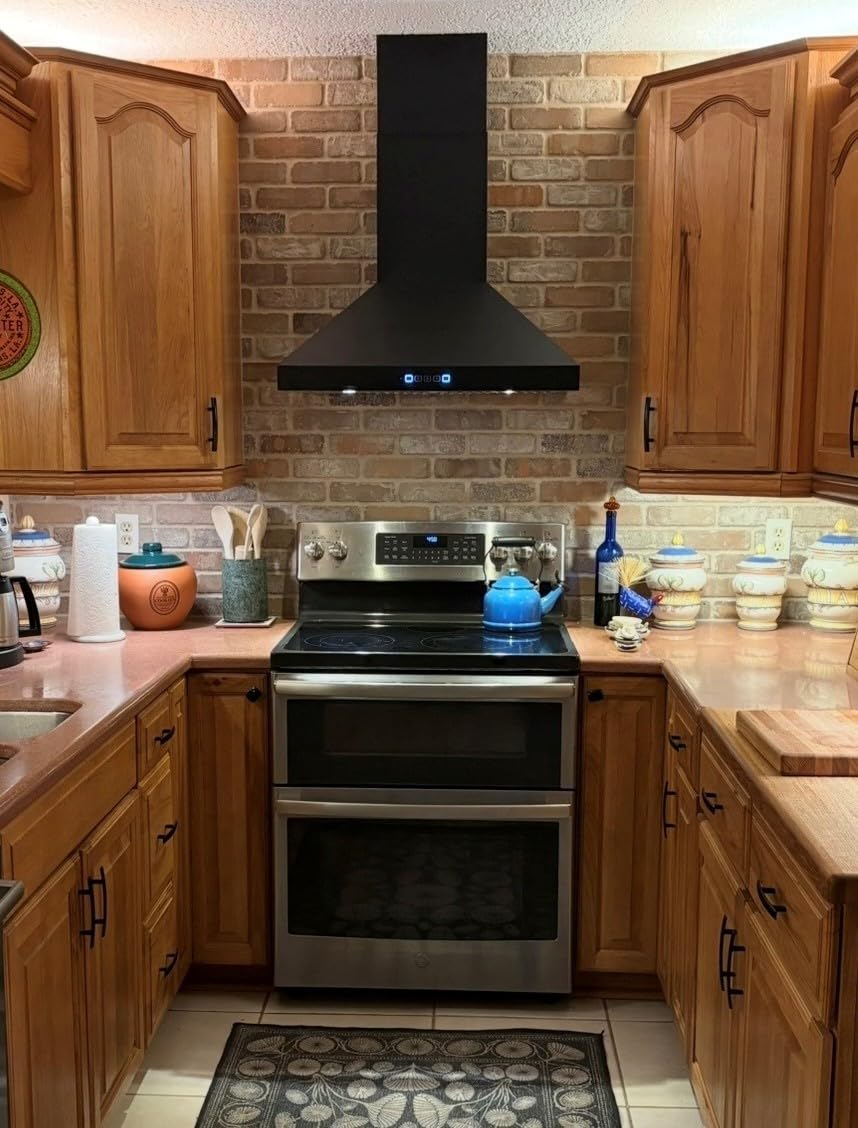 Hauslane Wall Mount Range Hood 30 Inch, Pro Model, Stainless Steel Range Hood, Strong Suction, Changeable LED Lamps, 6