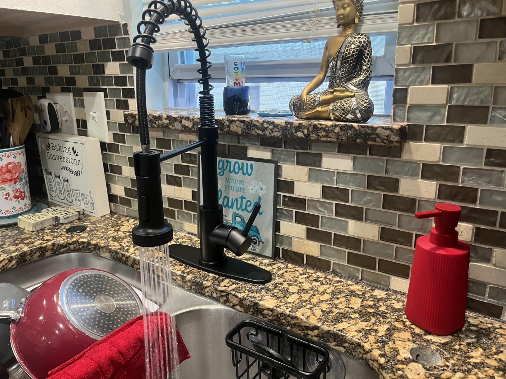 Black Kitchen Faucet with Pull Down Sprayer, High Arc Spring 304 Stainless Steel Commercial Kitchen Sink Faucet,1 or 3 Hole Installation for Farmhouse, RV Camper, Laundry & Utility Sink - Customer Photo 2