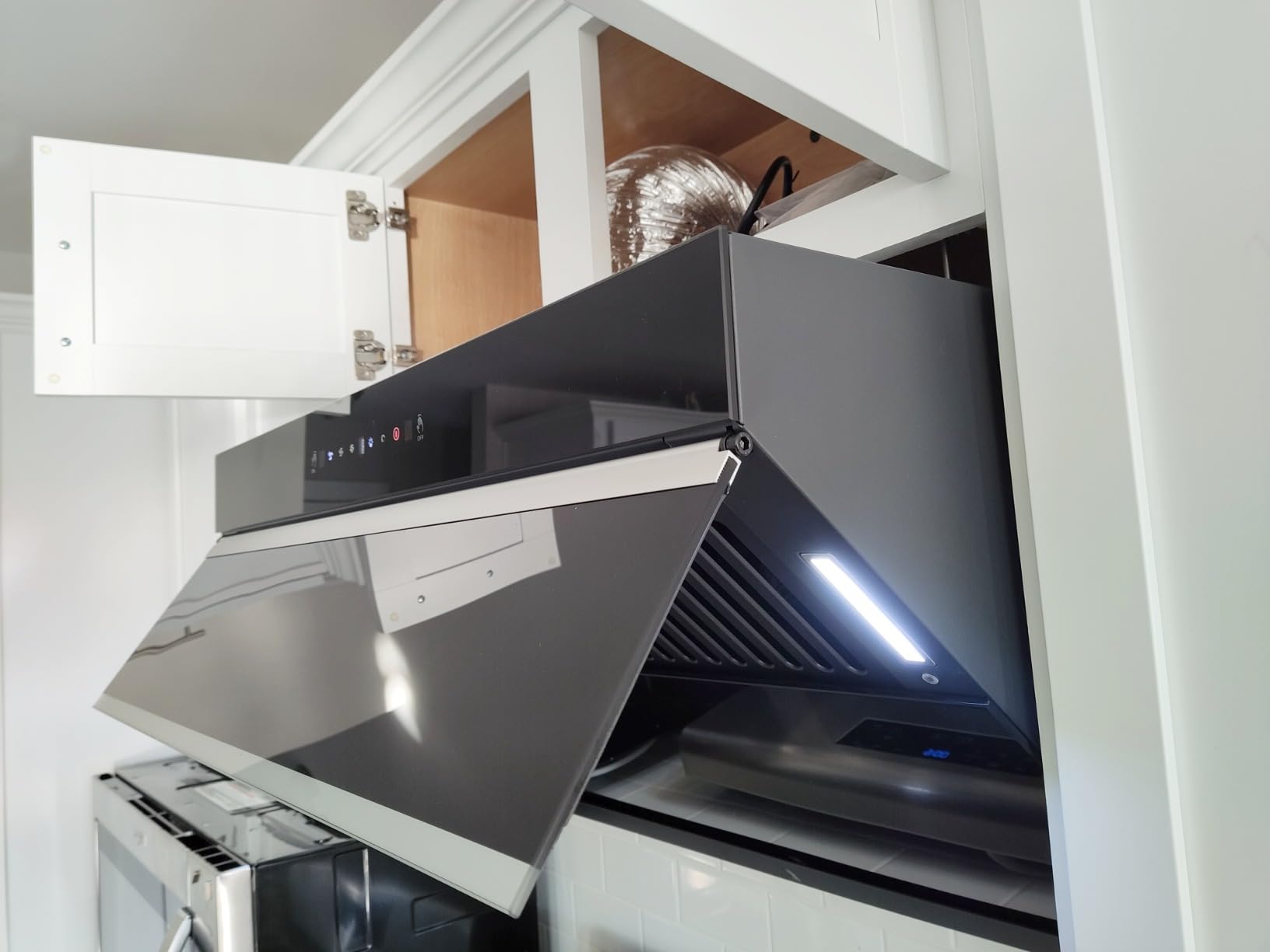 Tiesay Island Range Hood 36 Inch, 700 CFM kitchen Hood with Dual-Sided Touch/Gesture/Remote Control, Ceiling Mount, Convertible Ducted/Ductless, 3-Speed Fan, 3 Stainless Steel Baffle Filters - Customer Photo 2