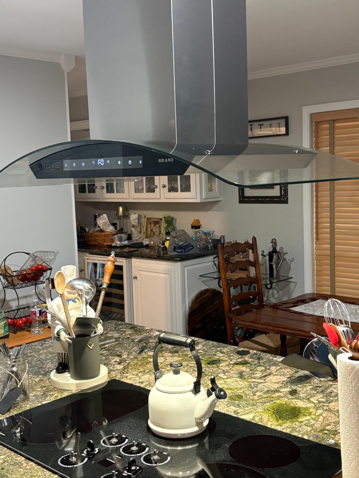 BRANO 36 Inch Island Range Hood, 900 CFM Voice/Gesture/Touch Control Ceiling Vent Hood with 4 Speed Exhaust Fan, 4 LED Lights, Memory Mode, Ducted/Ductless Convertible with 2 Charcoal Filter - Customer Photo 3
