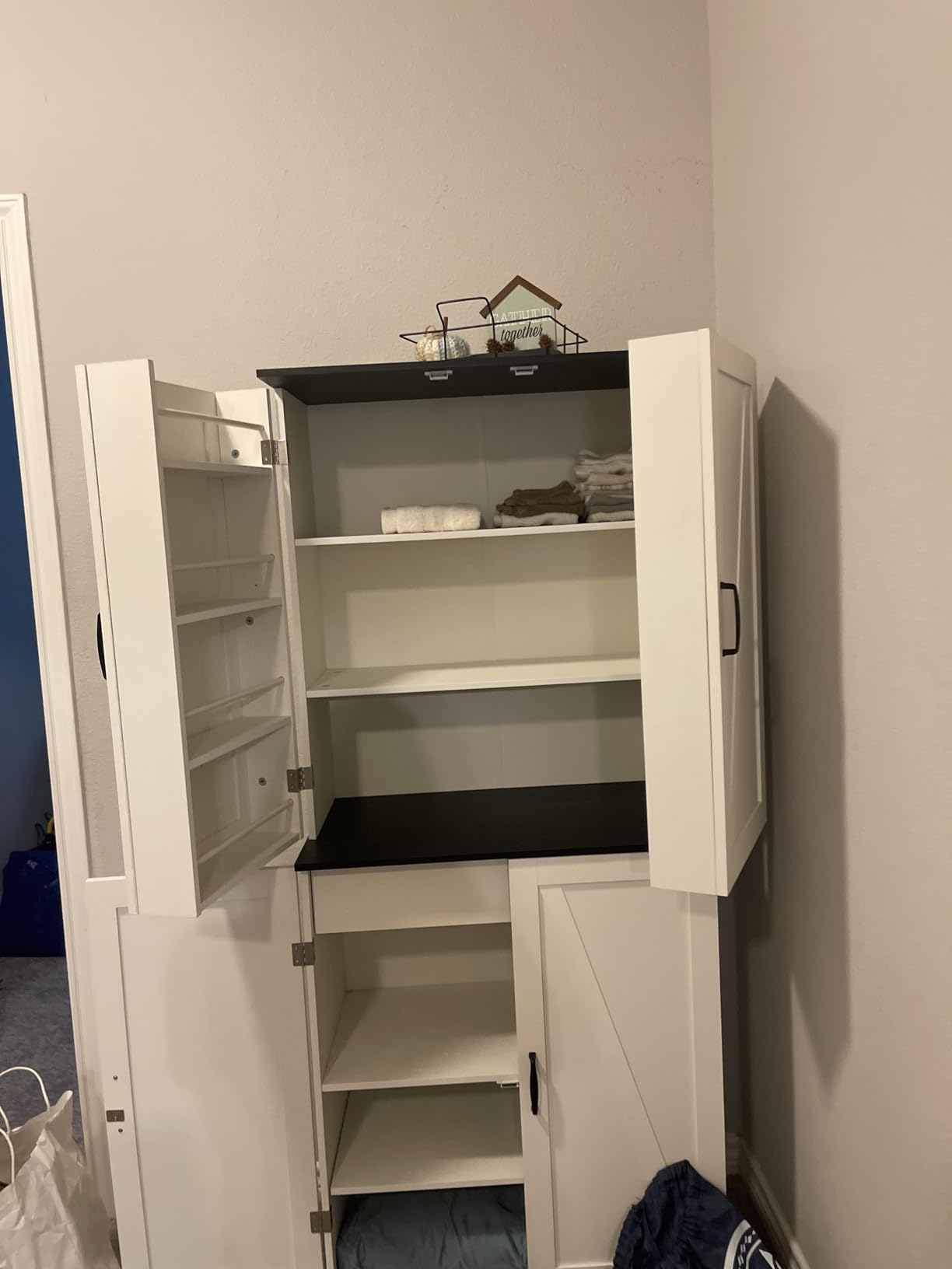 Vongrasig Kitchen Pantry Storage Cabinet with Barn Doors, Drawer and Adjustable Shelves, 6-Tier Tall Rustic Wood Cupboard Locker for Kitchen, Dining Room, Living Room, Bathroom, (White) - Customer Photo 2