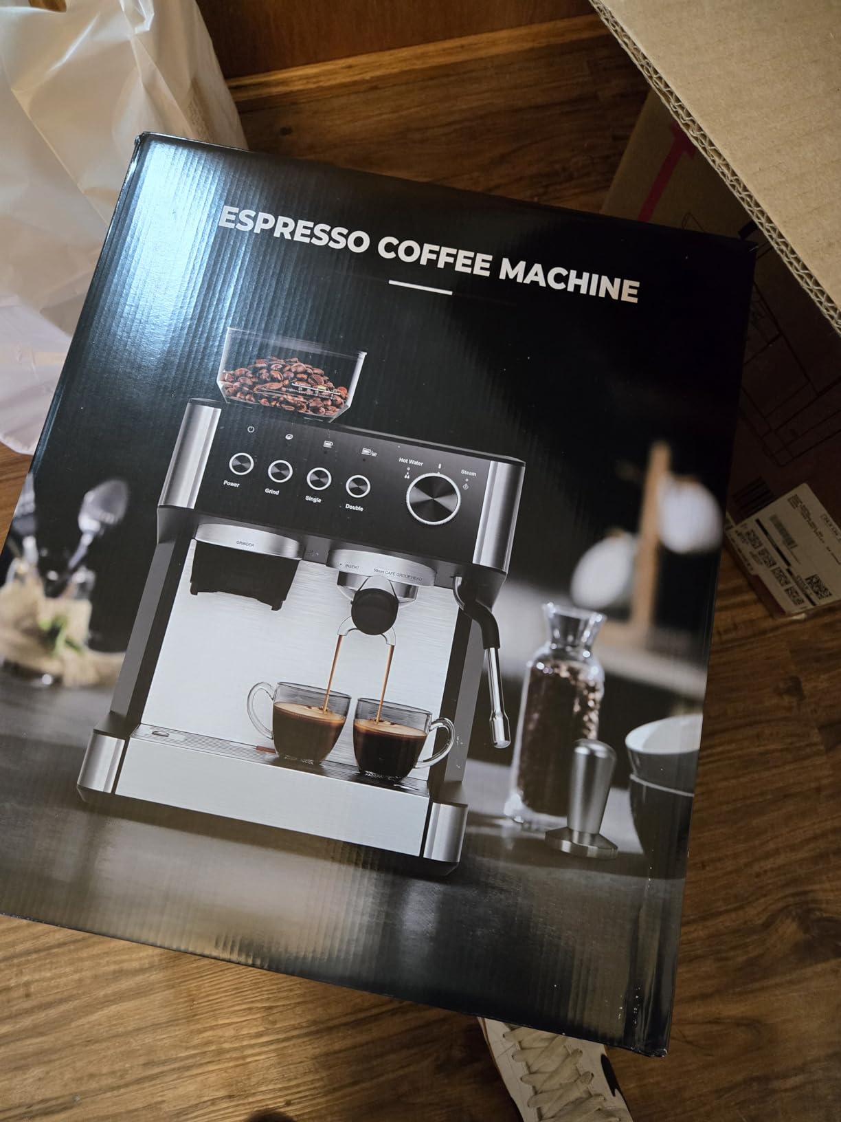 Espresso Machine 15 Bar with Built-in Anti-Clog Coffee Grinder,Stainless Steel Coffee Maker with 77.8 oz Removable Water Tank for Cappuccino/Latte,Home&Office,Black - Customer Photo 4