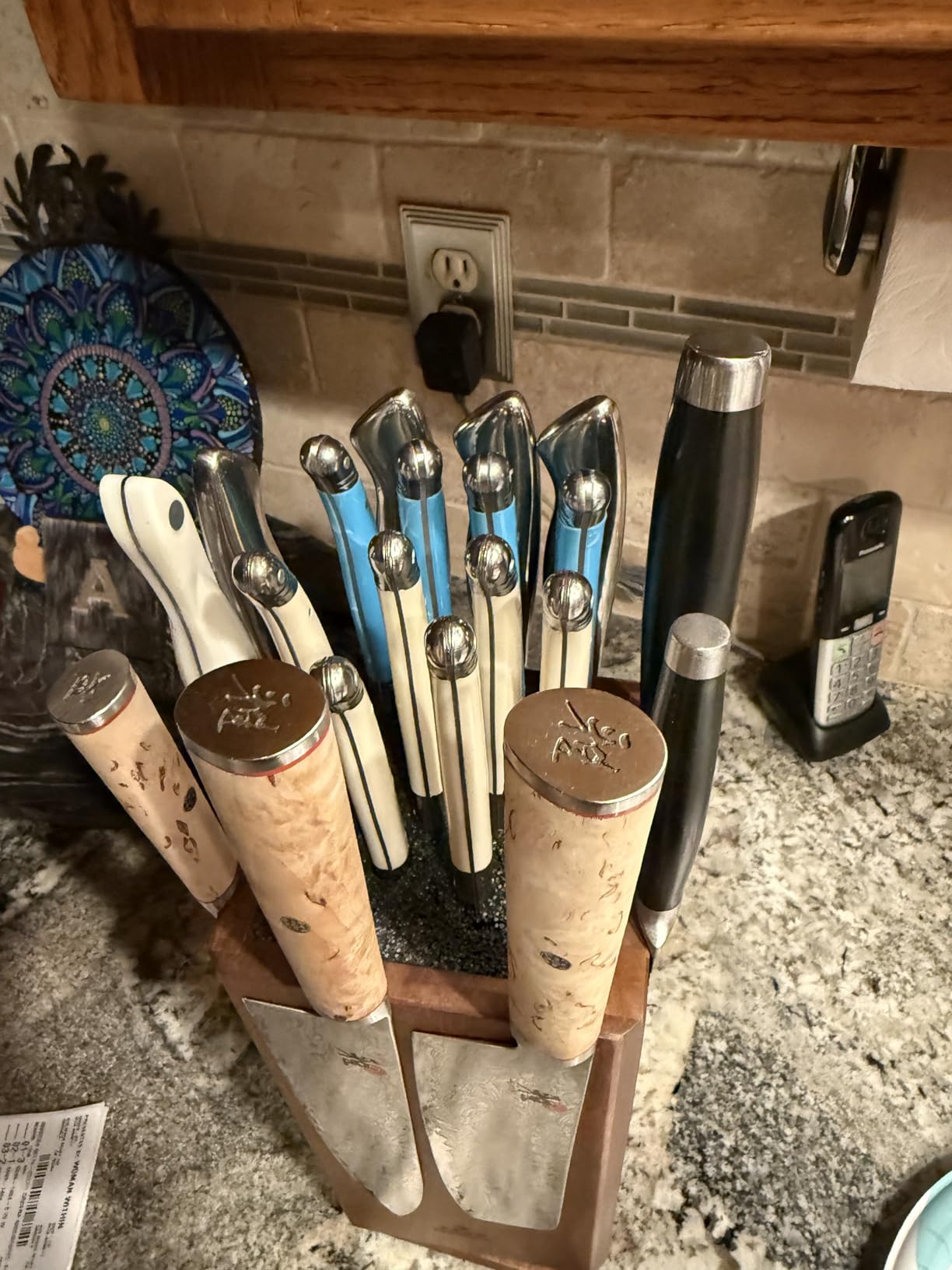 360 Degree Rotating Magnetic Knife Block without Knivies, Acacia Wood Knife Holder with Removable Bristles, Large Capacity Knife Storage Organizer for Kitchen Countertop - Customer Photo 2