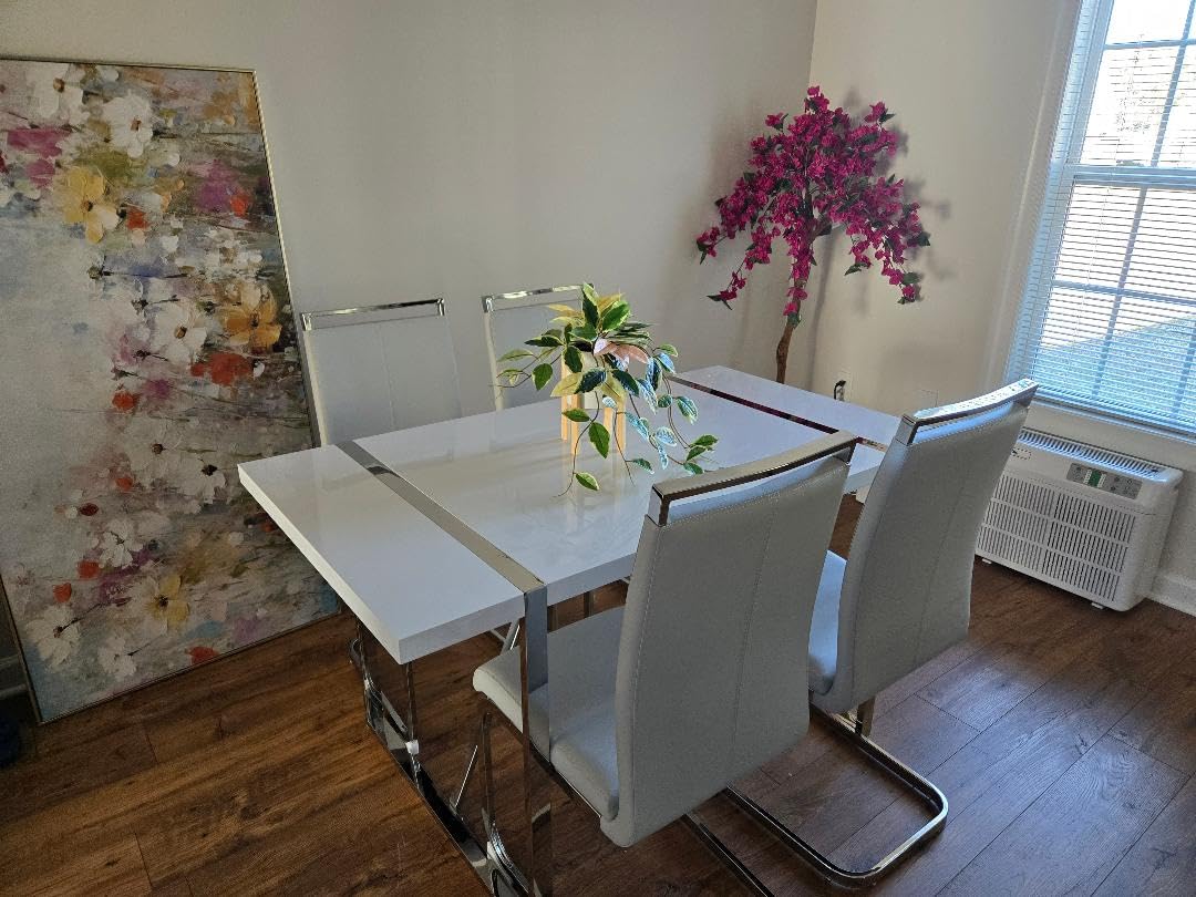 Ebullient White Dining Table Set for 8, 71'' Kitchen Table and White Leather Dining Chairs Set of 8, 9 Piece Dining Room Table Set, Modern Gold Metal Frame Dinner Table Set 8 for Kitchen Customer Review Ebullient White Dining Table Set for 8, 71'' Kitchen Table and White Leather Dining Chairs Set of 8, 9 Piece Dining Room Table Set, Modern Gold Metal Frame Dinner Table Set 8 for Kitchen - Customer Photo 1