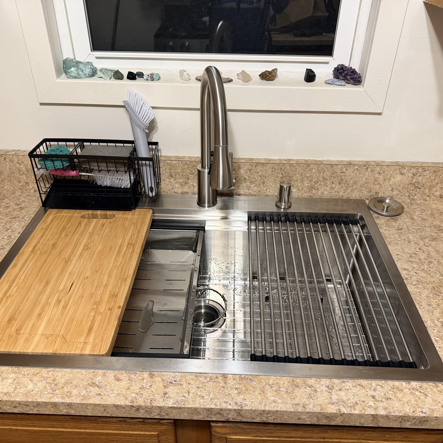 SHACO 33x22 Inch Drop In Kitchen Sink, 33 Inch All In One SUS304 Stainless Steel Top Mount Single Bowl Overmount Double Ledges Workstation Sink with Accessories, Brushed Nickel - Customer Photo 1