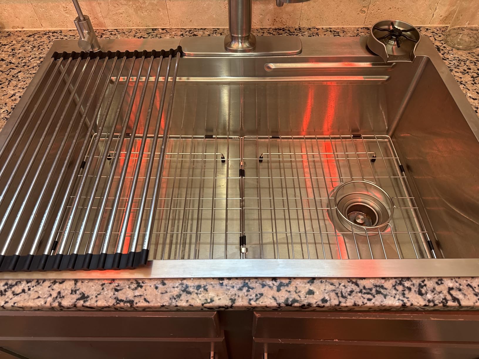 33X22 Drop In Kitchen Sink, Nano 304 Stainless Steel Workstation Sink, Pop-Up Drain, Upgraded Fast Drain & Anti-Clog, Topmount Single Bowl with Accessories, Foldable Grid, black sink - Customer Photo 2
