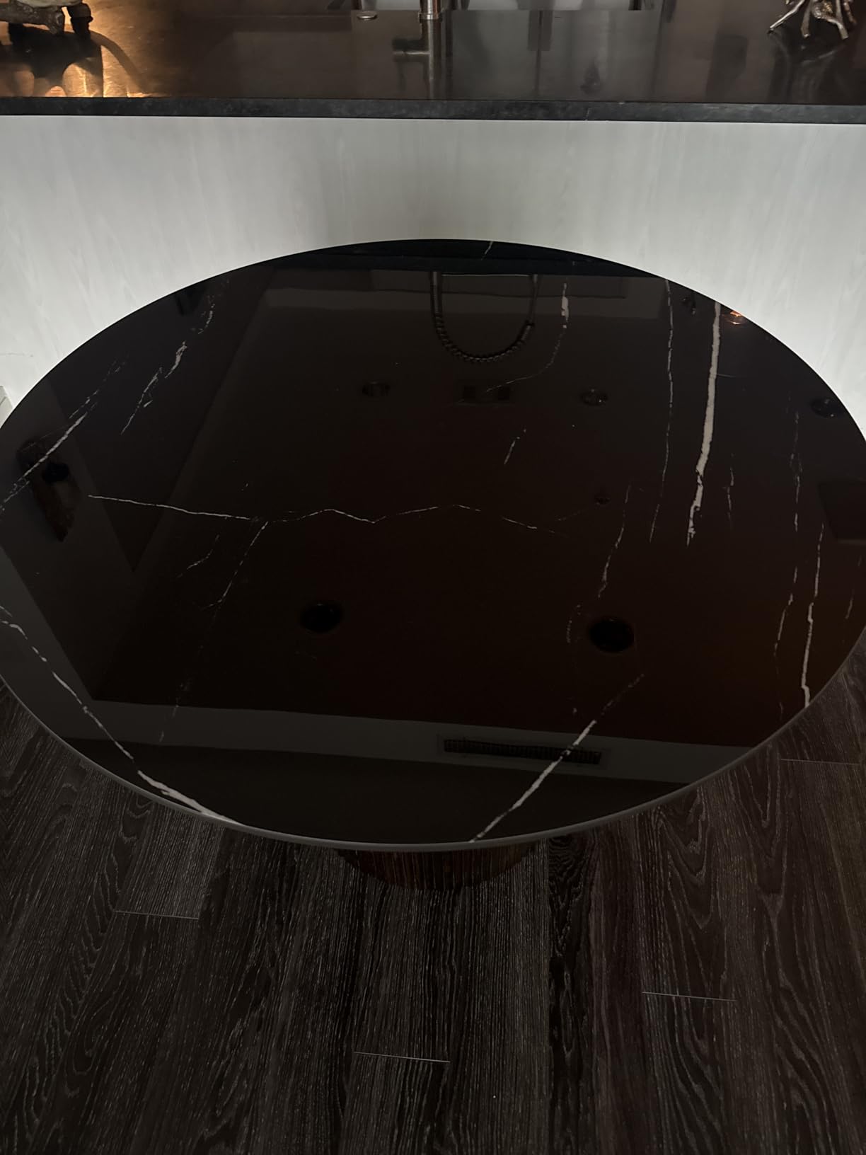 Morden Fort 42 Inch Round Dining Table, Modern Sintered Stone Top Dining Table with Fluted Solid Wood Base for Kitchen, Breakfast Nook and Apartment - Customer Photo 1