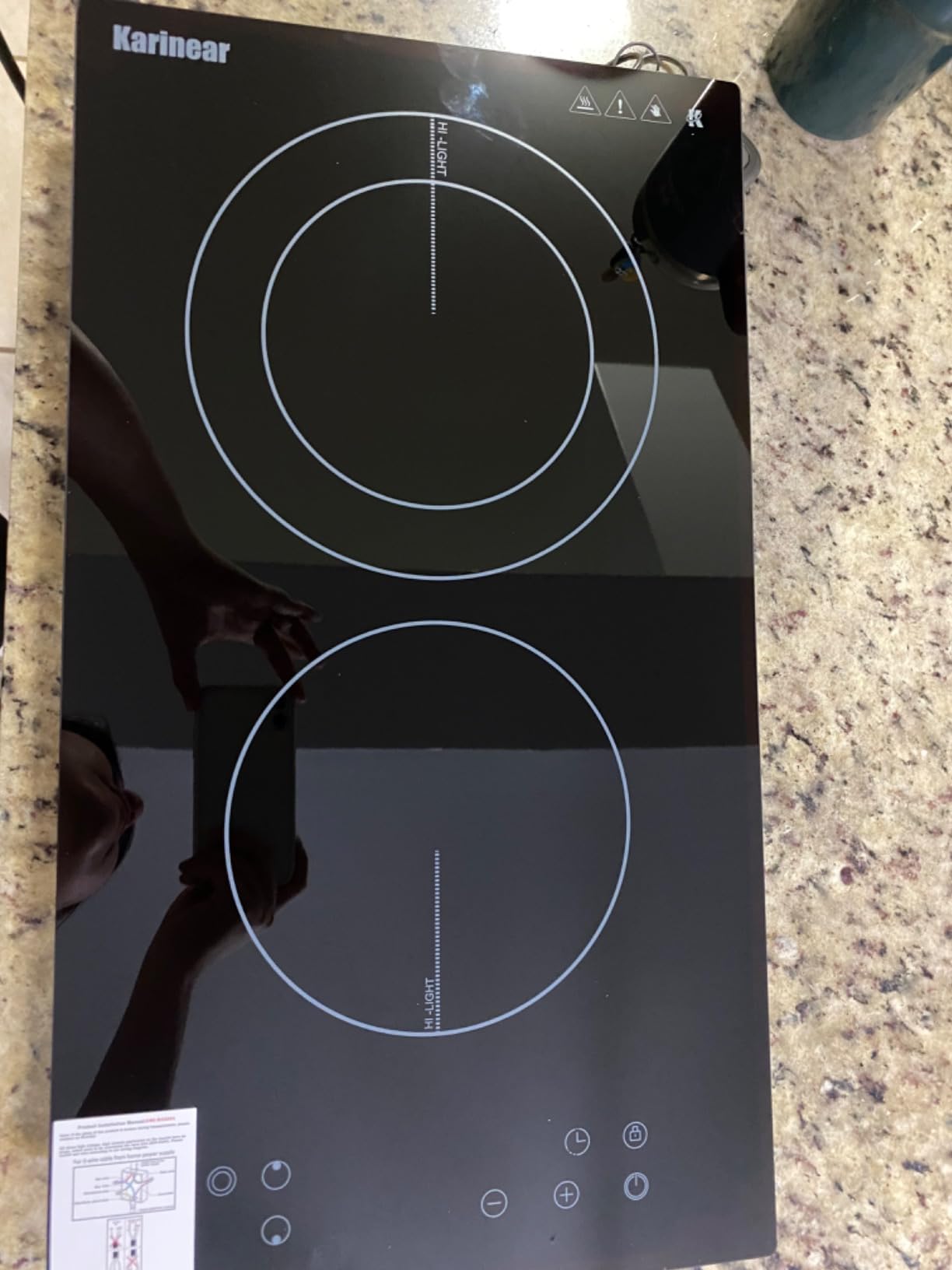 Karinear 30 Inch Downdraft Electric Cooktop with Ventilation System, 4 Burner 7400W Ceramic Glass Stove Top, BBQ Bridge Element & Dual Ring Burner, 9-Speed Fan, Timer, Child Lock, 240V - Customer Photo 2