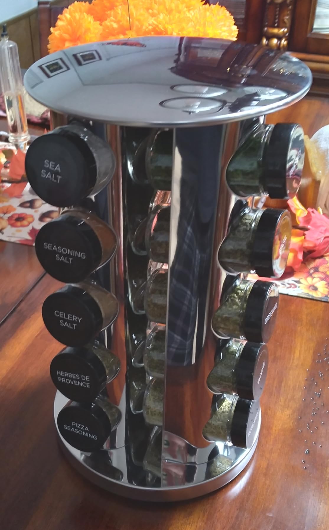Kamenstein 20 Jar Revolving Countertop Spice Rack with Spices Included, FREE Spice Refills for 5 Years, Polished Stainless Steel with Black Caps customer photo 2
