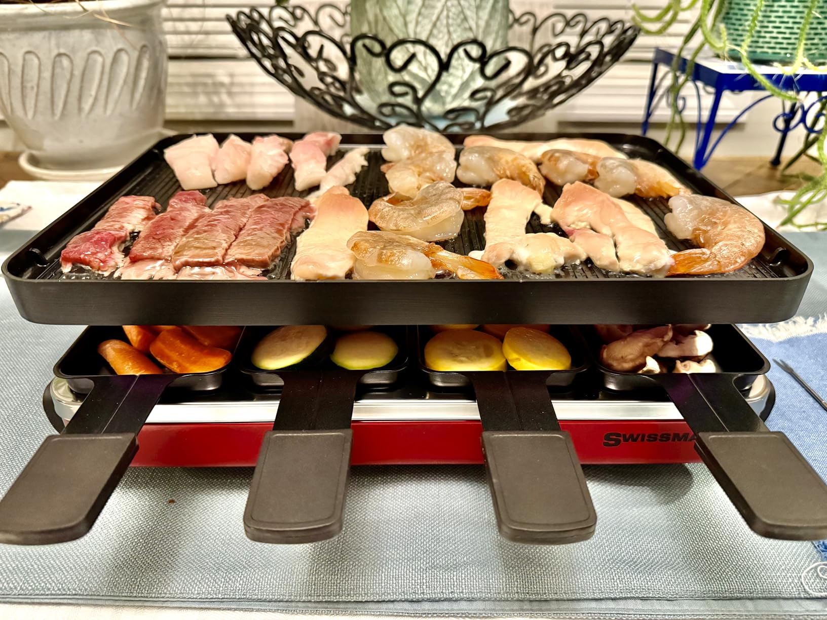 Swissmar Stelvio Raclette Party Grill with Granite Stone Non-Stick Grill Plate/Crepe Top, Outdoor & Indoor Electric BBQ Grill, Samgyupsal Griller - Brushed Stainless Steel - 8-Person - Silver customer photo 1