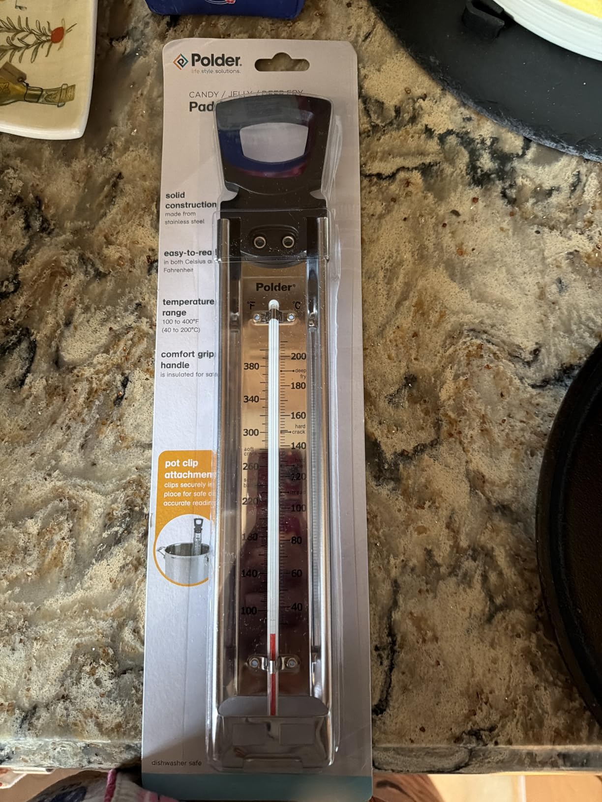 Polder Candy Thermometer, Stainless Steel Cooking Thermometer with Pot Clip, for Jam, Syrup, Jelly, Yogurt, and Deep Fry, 12