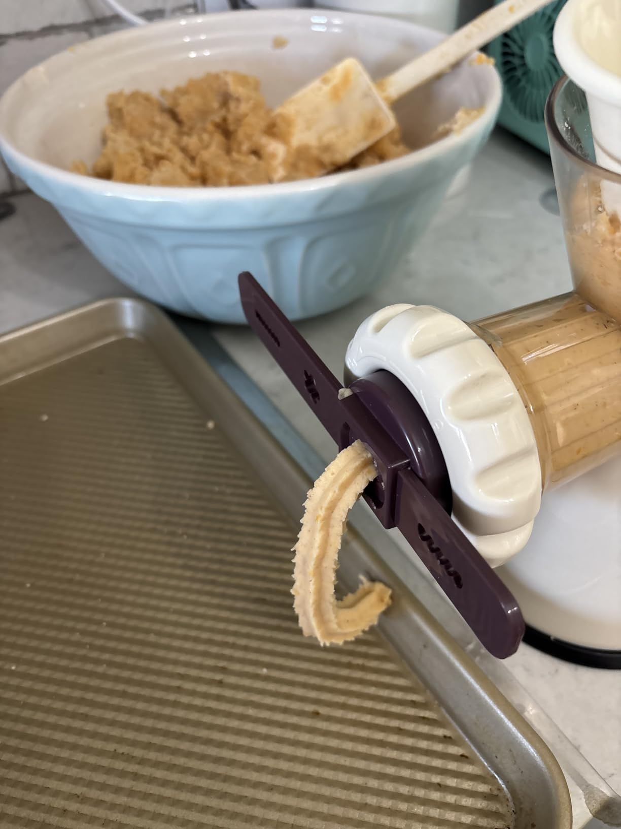 LURCH Germany Cookie Biscuit Maker with Meat Grinder Attachment | Hand Crank Driven Cookie, Churros, Sausage, Ground Meat Machine | Easy to Clean - Aubergine/Cream White customer photo 2