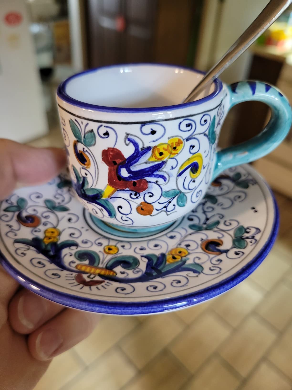 Fima thatsArte.com - Italian Ceramic Espresso Cup & Saucer Ricco Deruta Blu - Hand Painted Cup, Made in Italy Ceramics, Handmade Coffee Cups, Italian Ceramics Deruta, Italian Pottery customer photo 2