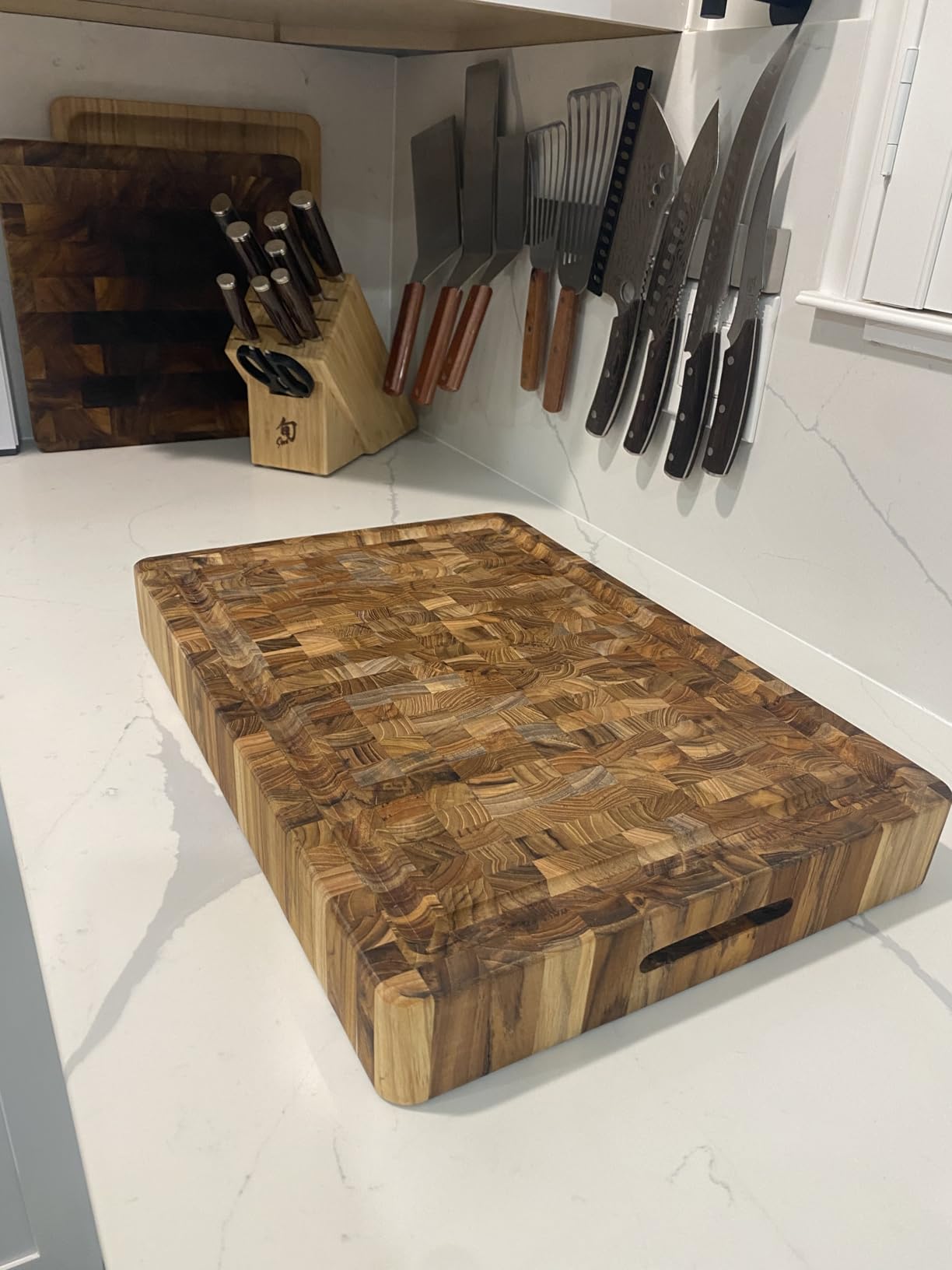 Teakhaus Butcher Block Carving Board - Medium Thick Cutting Board with Juice Groove - Holiday Gift Ideas for Men and Women - Gift-Ready End Grain Wood, Knife Friendly - FSC Certified customer photo 2
