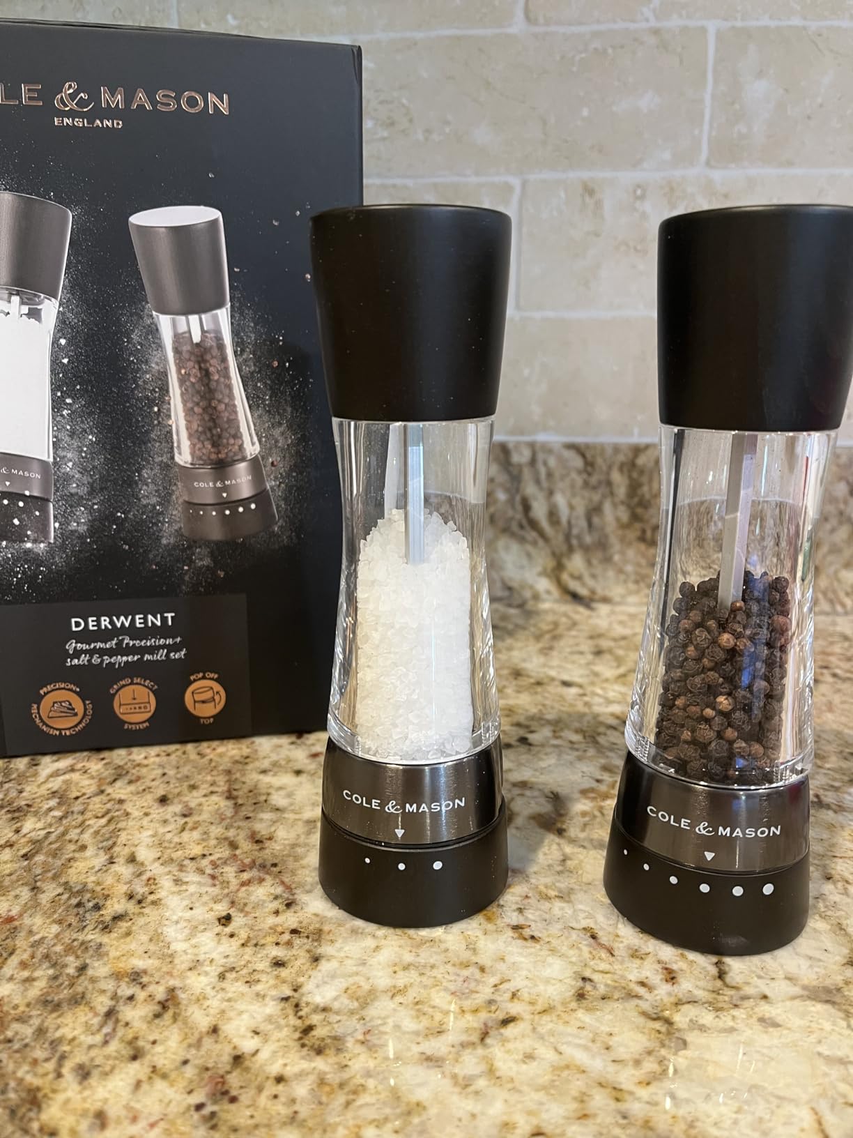 Cole & Mason Derwent Grinder Set - Precision Mechanisms and Sea Salt and Peppercorns - Derwent Salt and Pepper, Stainless Steel customer photo 2