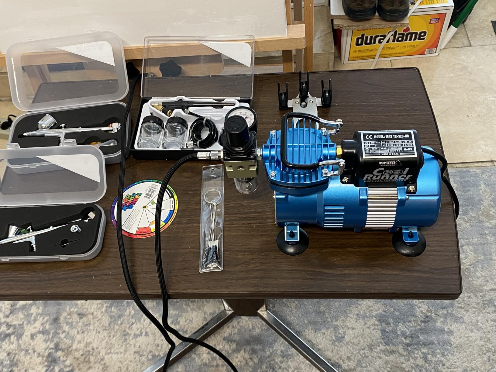 Master Airbrush Cool Runner II Airbrush Kit with Dual Fan Air Compressor, 3 Airbrushes, Cleaning Brushes, Holder, Color Mixing Wheel & How-To Air Brush Manual, Gravity & Siphon Feed customer photo 1