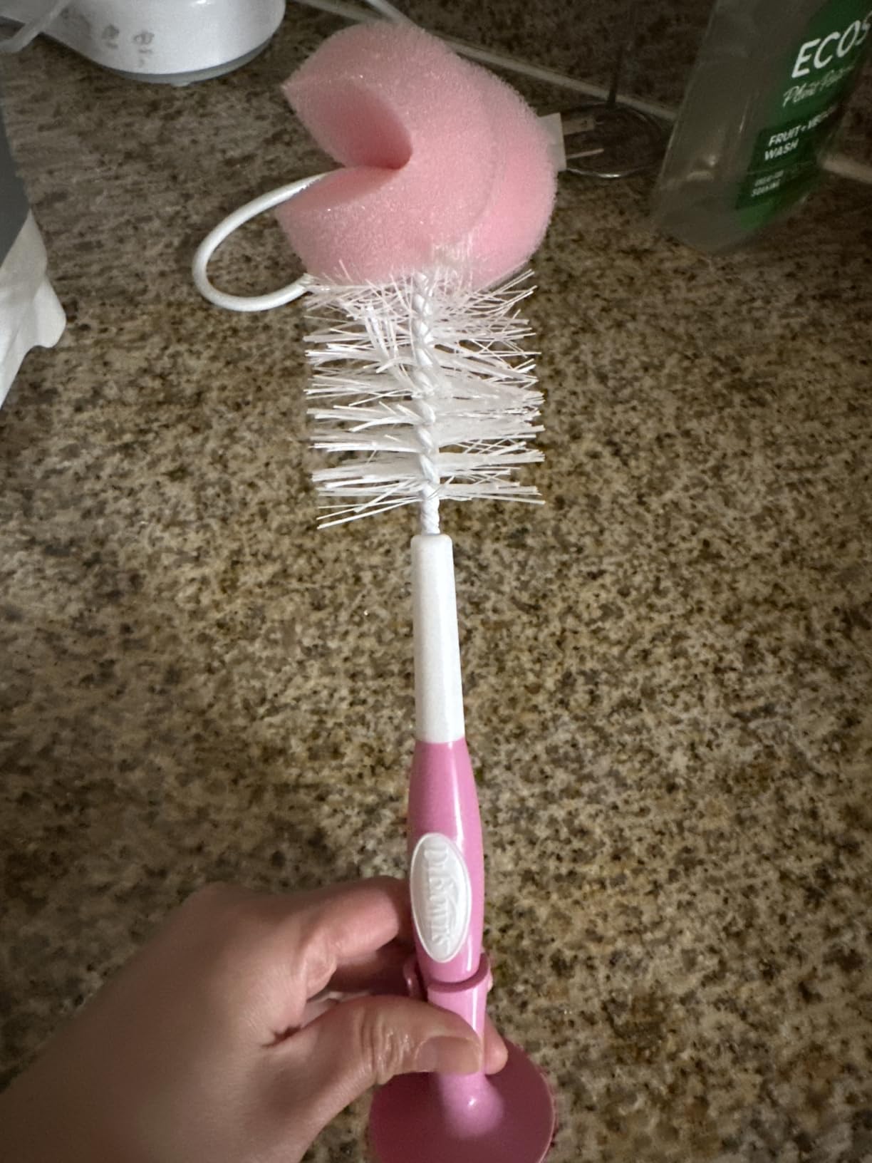 Dr. Brown's Reusable Sponge Baby Bottle Cleaning Brush with Suction Cup Stand, Scrubber and Nipple Cleaner, Pink 1-Pack customer photo 1