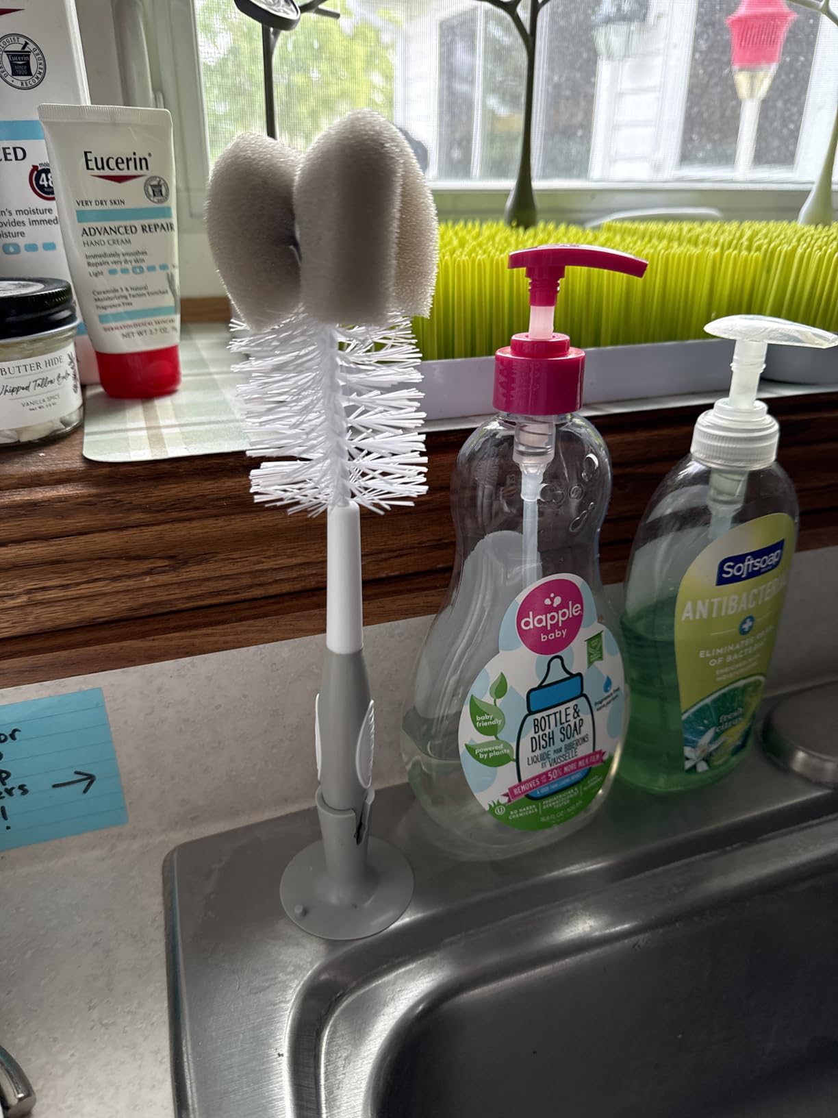 Dr. Brown's Reusable Sponge Baby Bottle Cleaning Brush with Suction Cup Stand, Scrubber and Nipple Cleaner, Pink 1-Pack customer photo 2