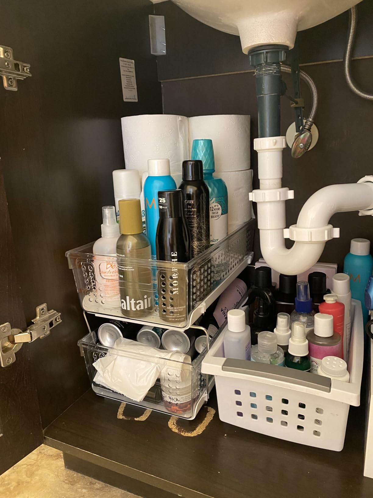 madesmart 2 Tier Organizer, Under Cabinet Storage with Pull Out Sliding Drawers, for Cleaning Supplies, Undersink Storage, Sponges, Bottles & Bath, Adjustable Dividers & Pull Out Baskets, Clear customer photo 1