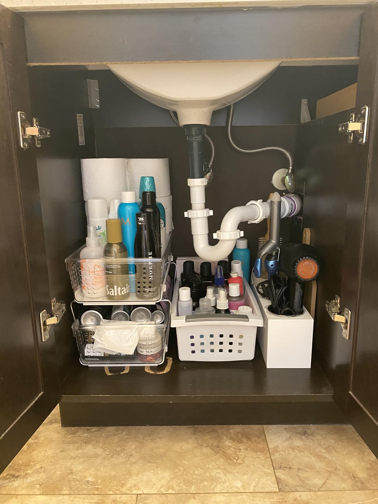 madesmart 2 Tier Organizer, Under Cabinet Storage with Pull Out Sliding Drawers, for Cleaning Supplies, Undersink Storage, Sponges, Bottles & Bath, Adjustable Dividers & Pull Out Baskets, Clear customer photo 2