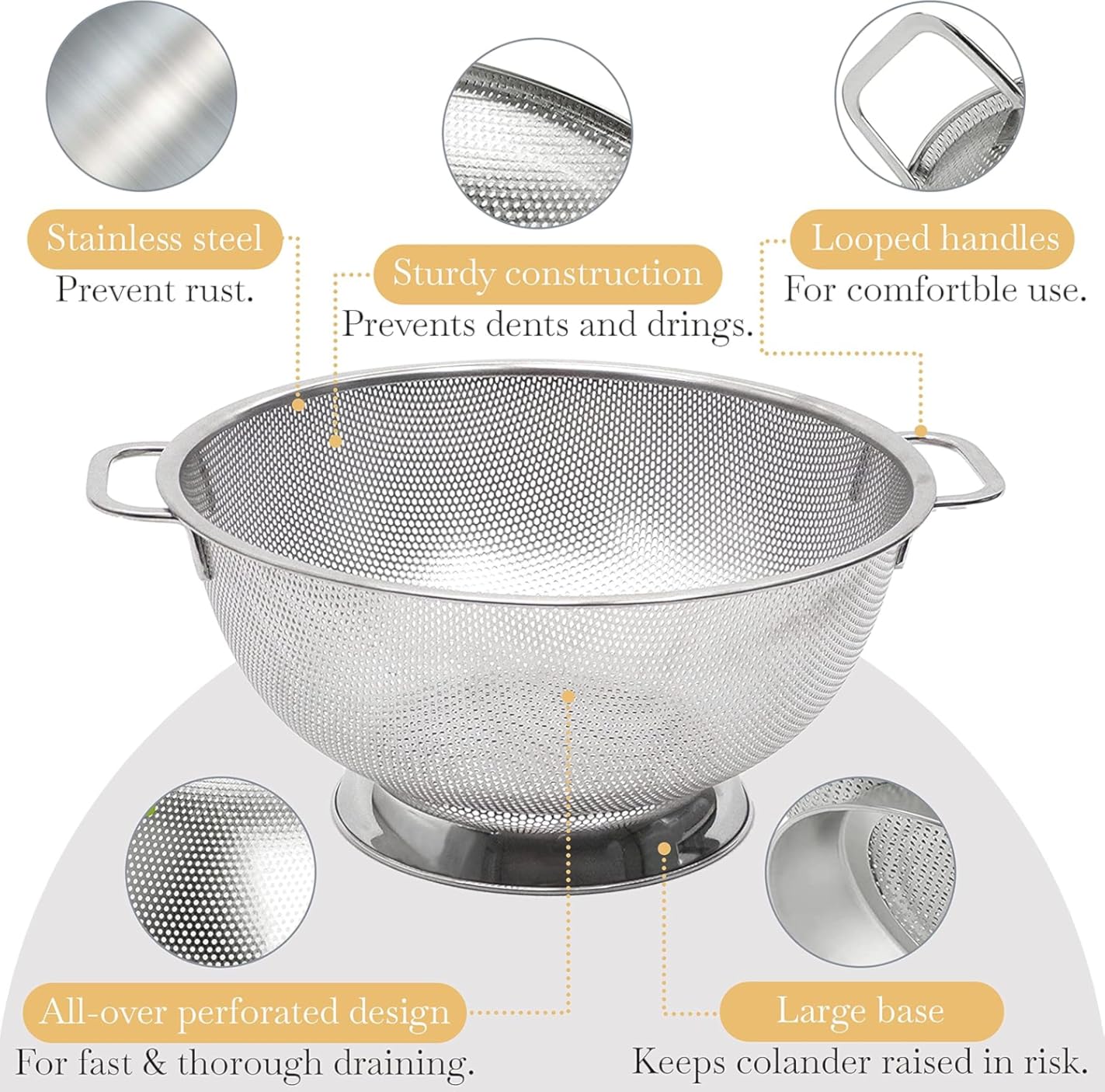 Bellemain Colander for Kitchen - 5 Qt Stainless Steel Strainer with Handle - 18/8 Pasta Strainer Bowl for Pasta, Spaghetti, Vegetables, Fruit, and Pot Draining - Stainless Steel Colander customer photo 2