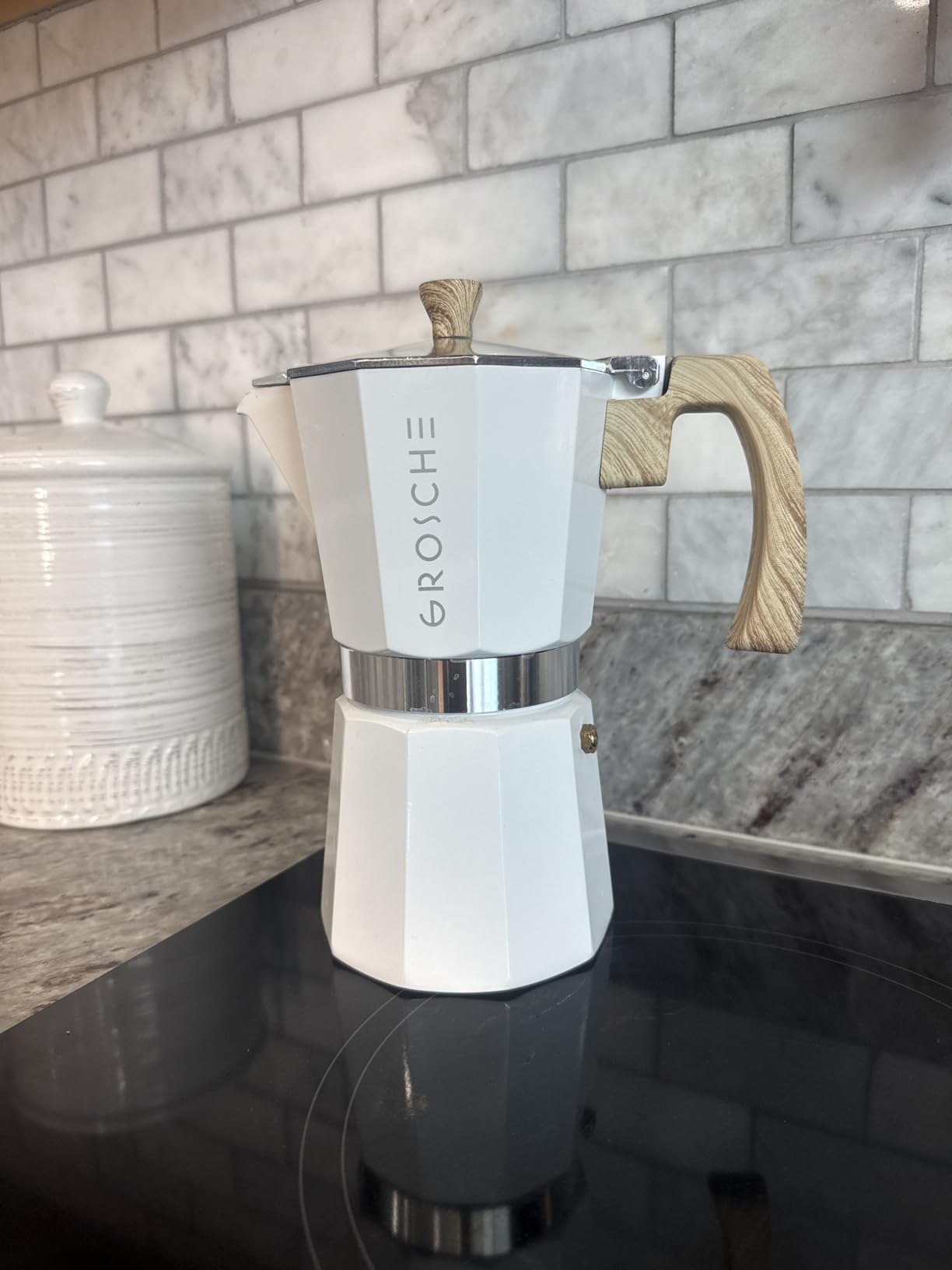 GROSCHE Milano Stovetop Espresso Maker Moka Pot Cuban Coffee Maker Stovetop Coffee Maker Moka Italian Greca Brewer Percolator | 6 Espresso Cup, Black customer photo 1