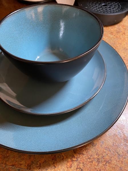 Gibson Elite Soho Lounge Round Reactive Glaze Stoneware Dinnerware Set, Service for 4 (16pc), Blue, Soho Round. customer photo 1