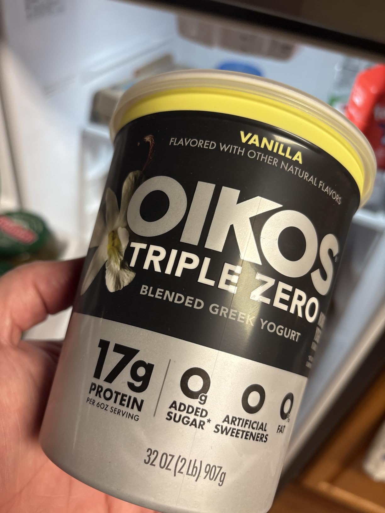 Oikos Triple Zero Vanilla Nonfat Greek Yogurt Tub, 0% Fat, 0g Added Sugar and 0 Artificial Sweeteners, 32 OZ customer photo 1