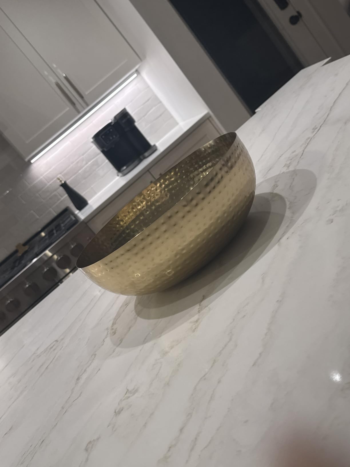 Creative Co-Op Round Hammered Metal Bowl, Gold Finish, 14