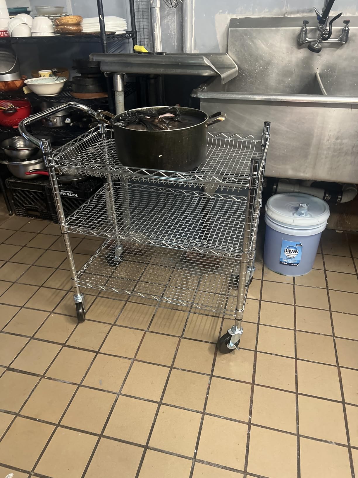 Finnhomy 3 Tier Heavy Duty Commercial Grade Utility Cart, Wire Rolling Cart with Handle Bar, Steel Service Cart with Wheels, Utility Shelf Plant Display Shelf Food Storage Trolley, NSF Listed customer photo 2