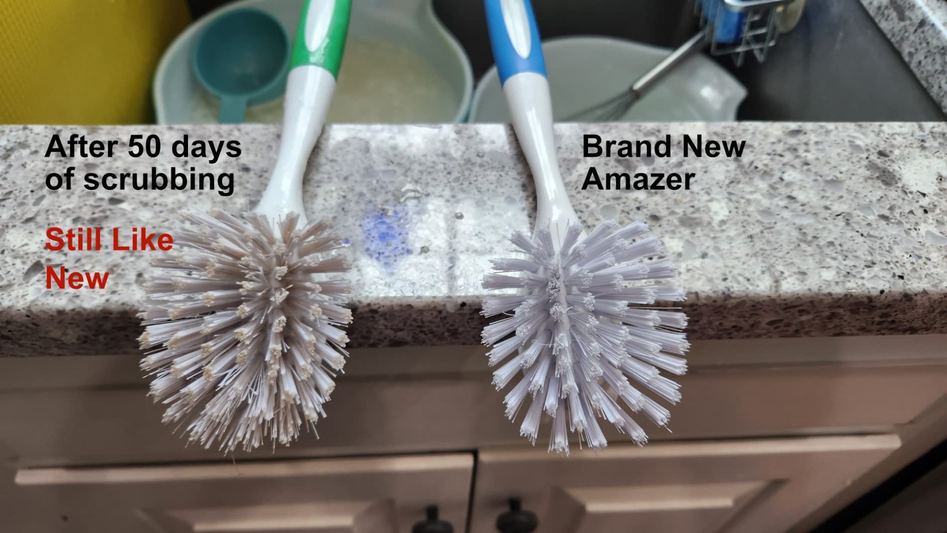 Amazer Dish Brush with Handle, 2 Pack Kitchen Scrub Brushes for Cleaning, Dish Scrubber with Stiff Bristles for Sink, Pots, Pans customer photo 1