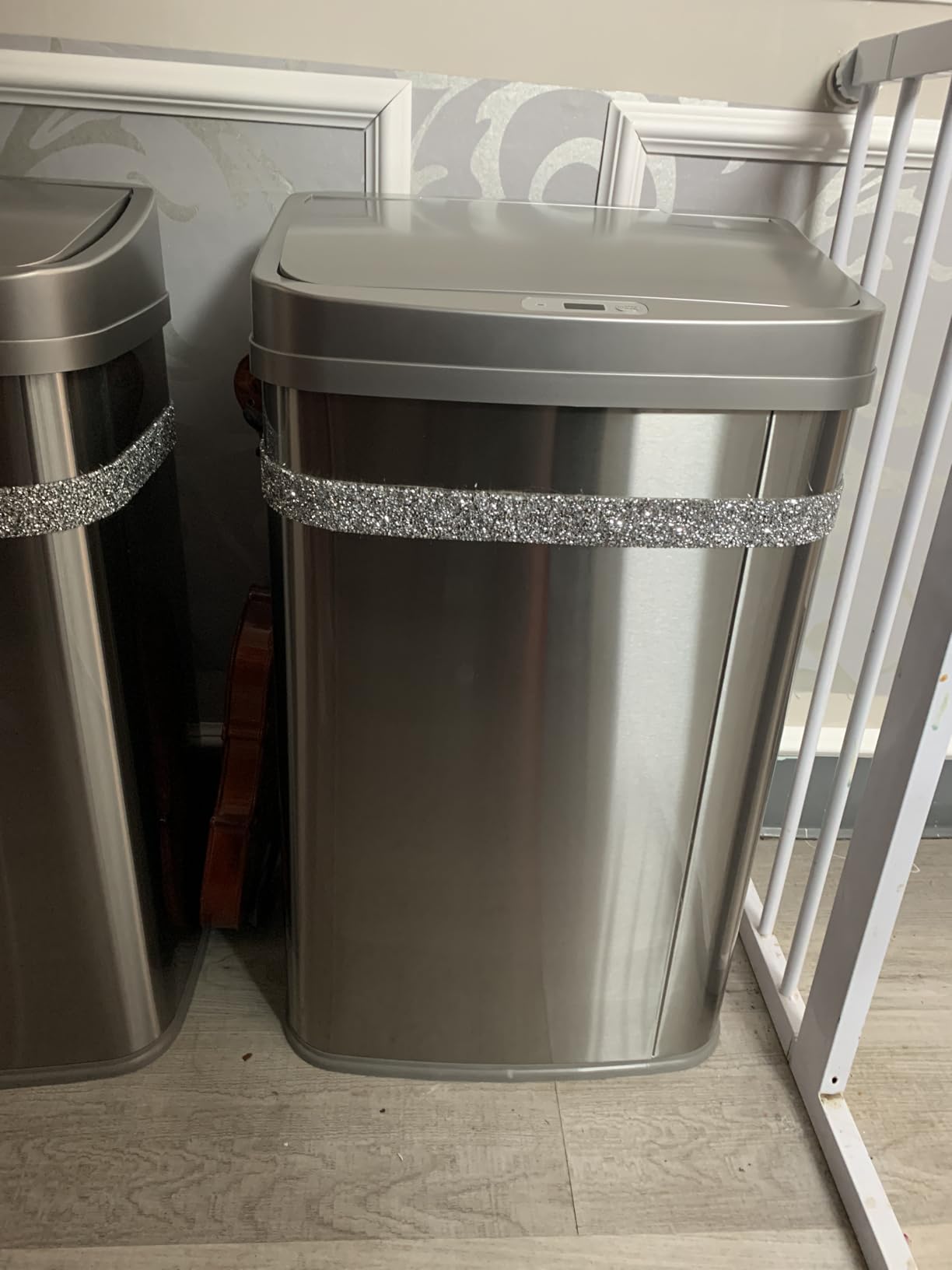 Ninestars Automatic Touchless Infrared Motion Sensor Trash Can, 13 Gal 50L, Stainless Steel Base (Rectangular, Black Lid), Black Trim customer photo 1