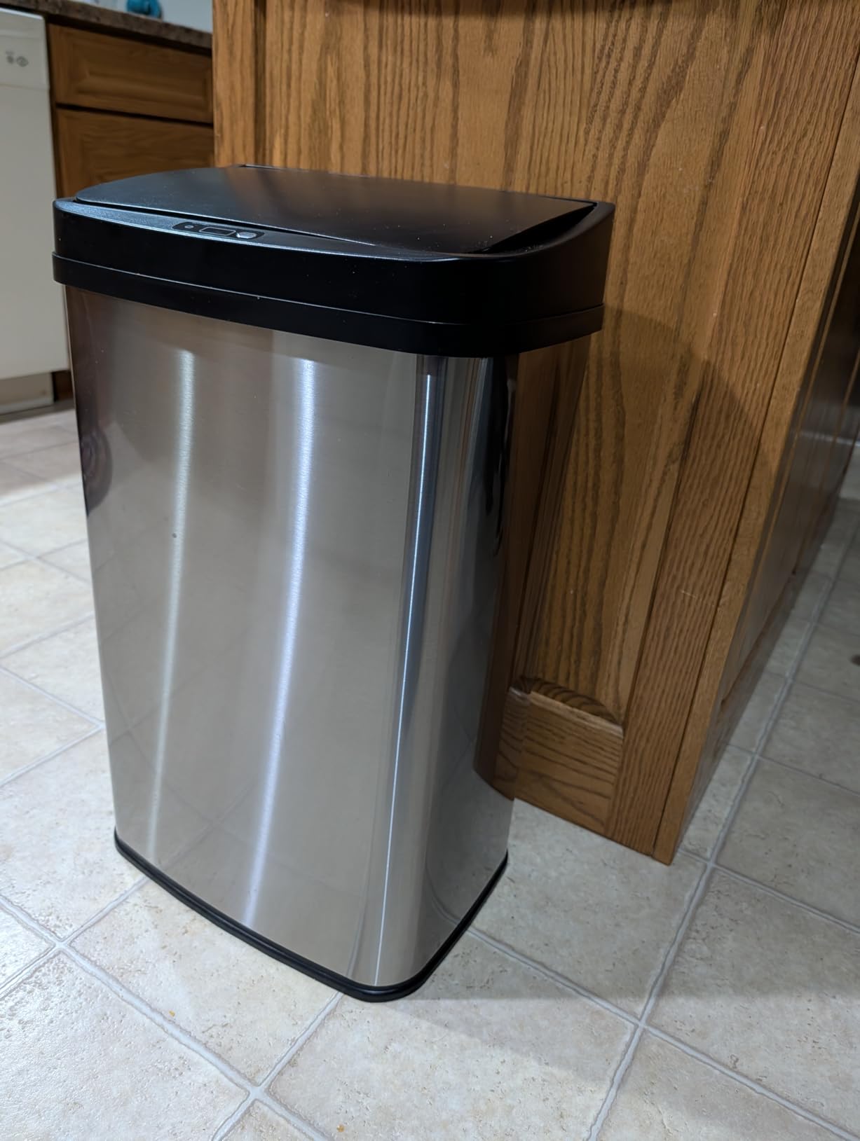 Ninestars Automatic Touchless Infrared Motion Sensor Trash Can, 13 Gal 50L, Stainless Steel Base (Rectangular, Black Lid), Black Trim customer photo 2