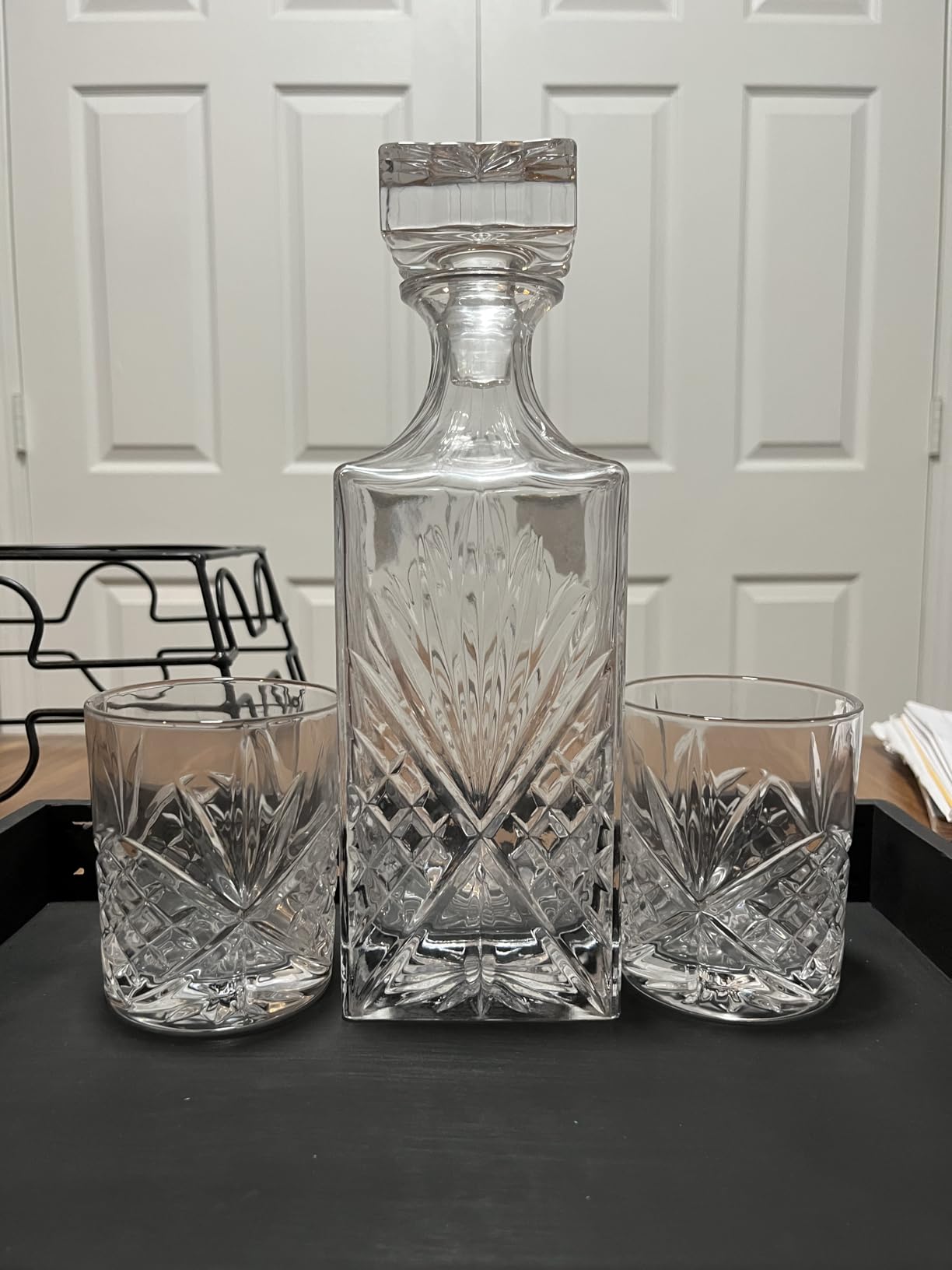 Whiskey Decanter Set with 2 Old Fashioned Whisky Glasses for Liquor Scotch Bourbon or Wine - Irish Cut customer photo 1
