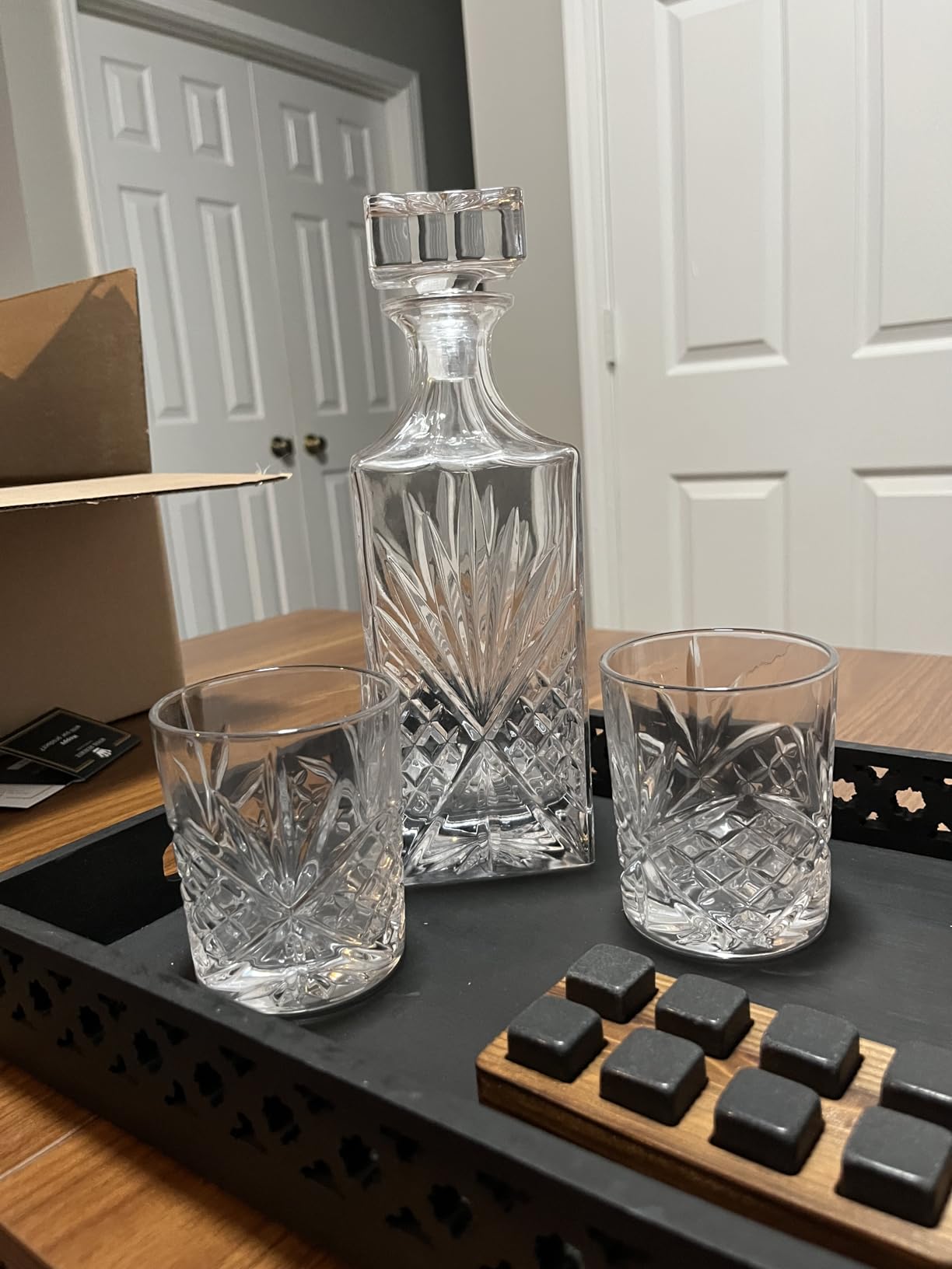 Whiskey Decanter Set with 2 Old Fashioned Whisky Glasses for Liquor Scotch Bourbon or Wine - Irish Cut customer photo 2