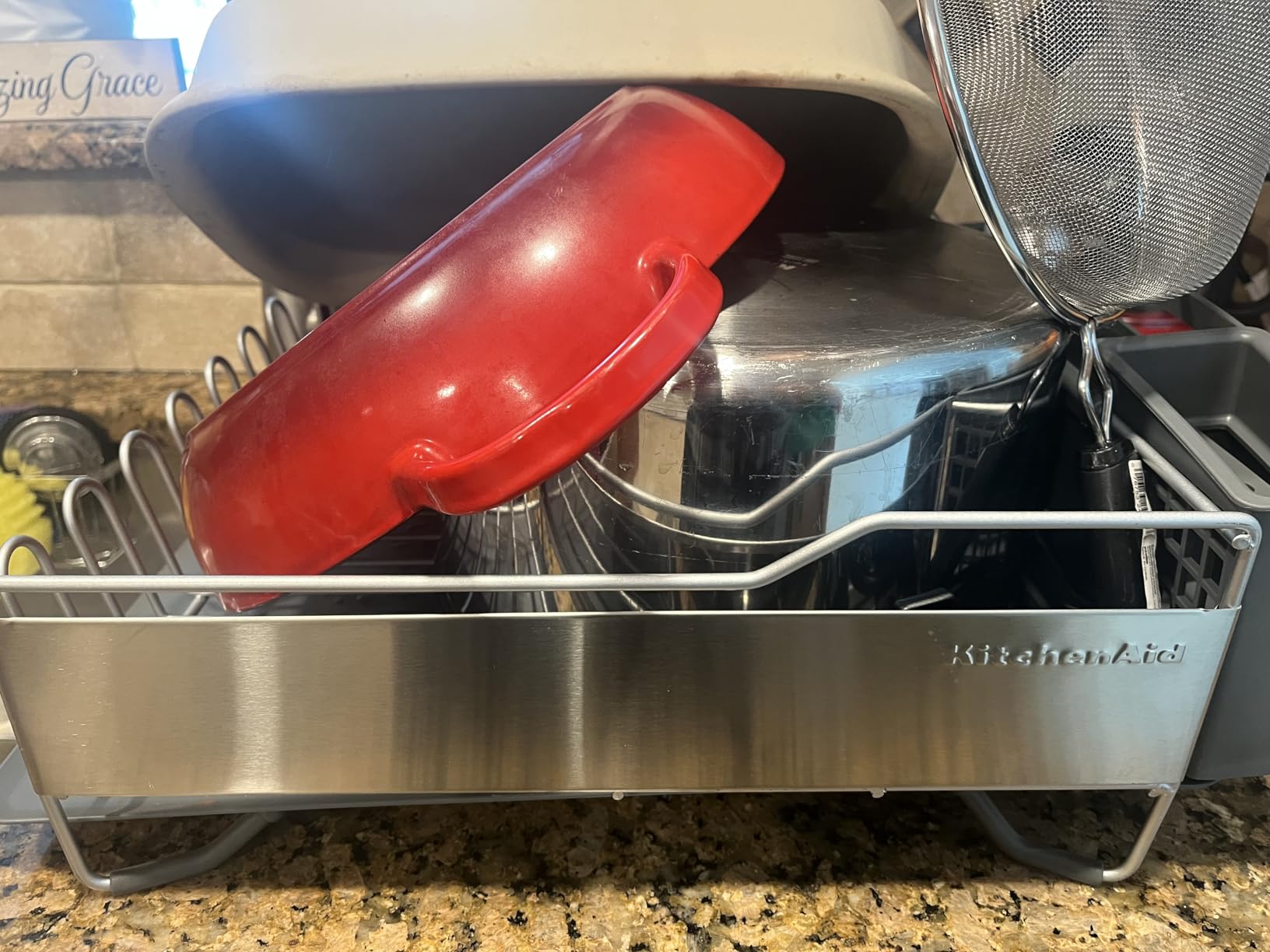 KitchenAid Large Capacity Full Size Rust Resistant Dish Rack with Angled Drain Board and Removable Flatware Caddy, Light Grey customer photo 1