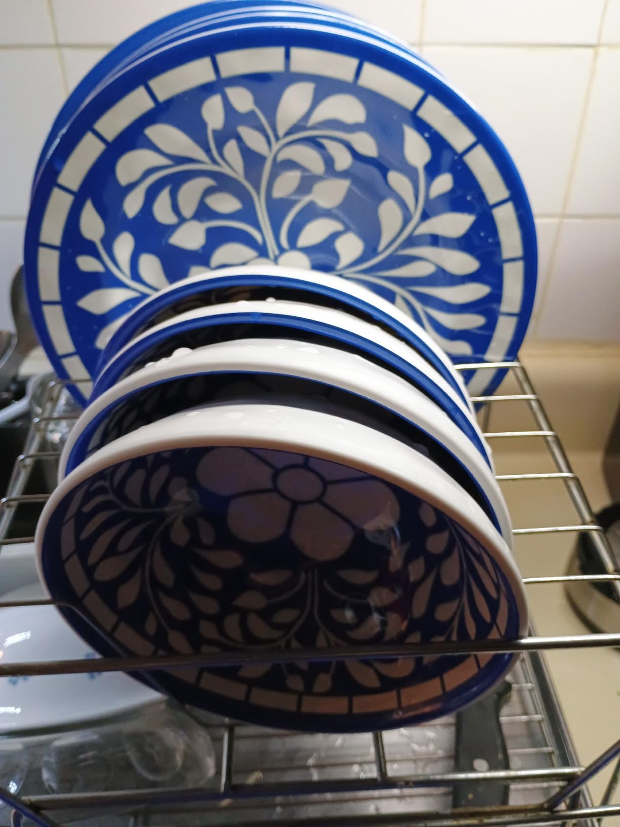 Melamine Dinnerware Set - 12 Pcs Dinner Dishes Set for 4, Plates and Bowls Set for Indoor & Outdoor Use- Dishwasher Safe, Unbreakable, Blue customer photo 1