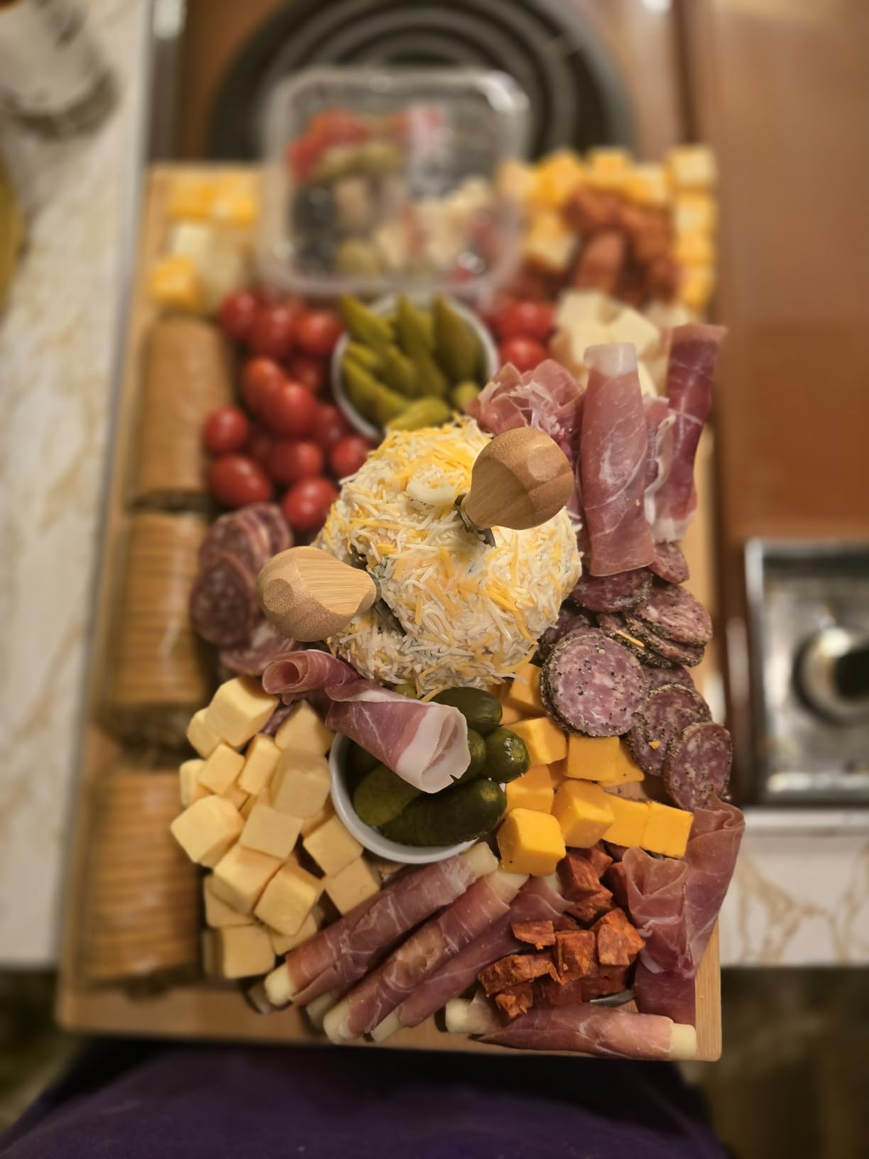 Bamboo Cheese Board with Knives & Bowls - Extra Large Wooden Cutting Board Platter for Wine & Charcuterie customer photo 1