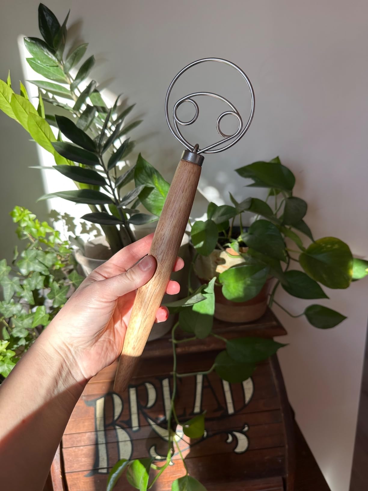 TEEVEA Danish Dough Whisk Stainless Steel Dough Hook Dutch Whisk for Sourdough Bread Dough Mixer Hand Wooden Handle Kitchen Whisking Mixing Tool Bread Making Tools and Supplies customer photo 1