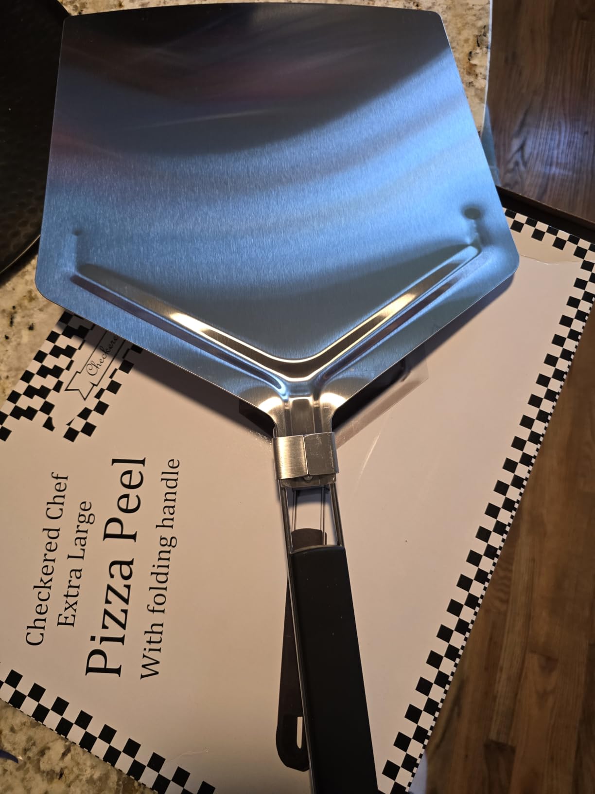 Checkered Chef Pizza Peel - Extra Large, Stainless Steel Metal Pizza Paddle with Folding Handle, Outdoor Pizza Oven Accessories - 13 Inch x 15 Inch customer photo 1