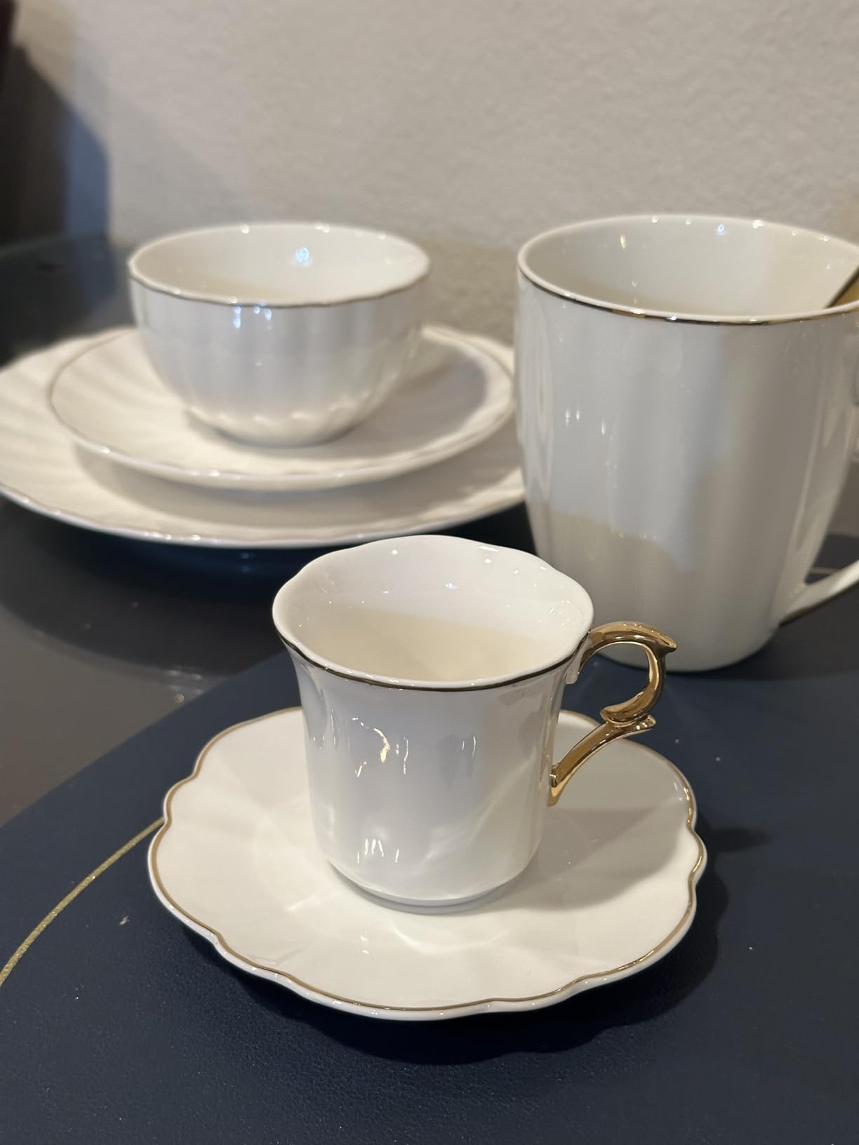 BTaT- Turkish Coffee Cup Set, 3 oz, 6 Set (12 pcs), Elegant White Cups & Saucers with Gold Trim, Small Porcelain Espresso Set for Serving Greek, Arabic & Turkish Coffee, Gift Giving customer photo 1