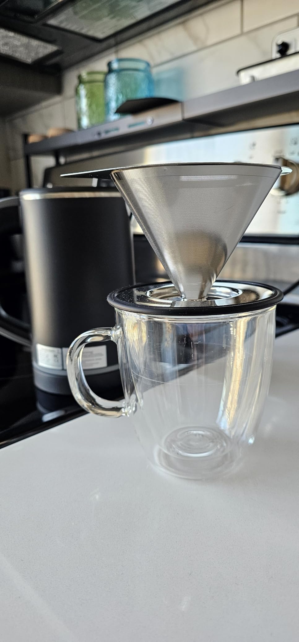 LHS Pour Over Coffee Dripper Stainless Steel Coffee Filter Metal Cone Filter Paperless Reusable Coffee Filter Single Cup Coffee Maker 1-2 Cup With Non-slip Cup Stand and Cleaning Brush customer photo 1