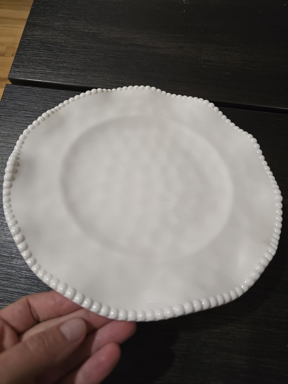 Perlette Off-White Beaded 12-Piece Dinnerware Set - Includes 4 Dinner Plates, 4 Salad Plates, 4 Bowls - Elegant Unbreakable Melamine, Heavyweight, Perfect for Indoor/Outdoor Dining customer photo 2