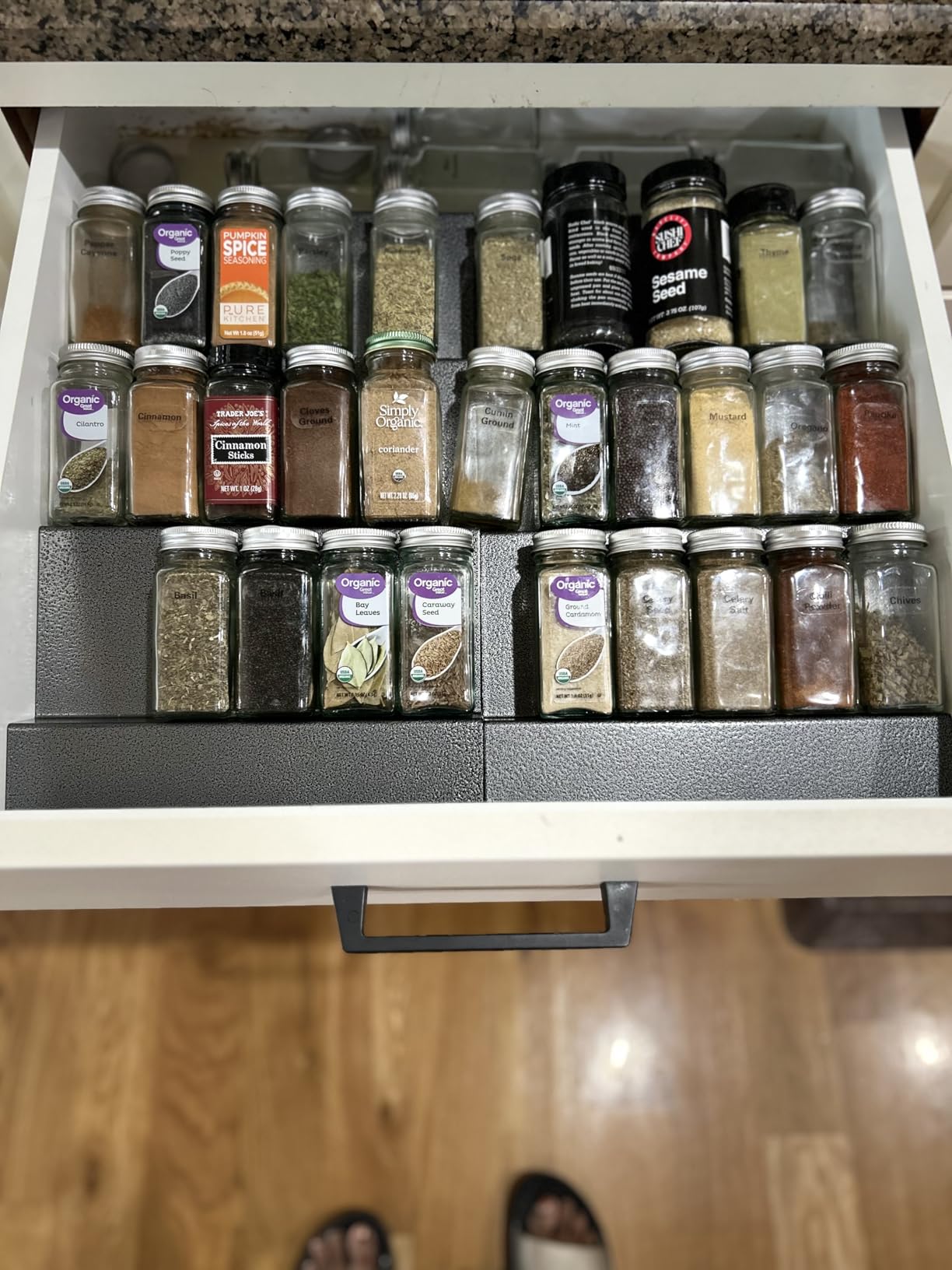 LYNK PROFESSIONAL® Spice Drawer Organizer - Heavy Gauge Steel 4 Tier Rack - Drawer Insert Tray for Spice Jars, Herbs and Seasoning - Kitchen Cabinet Storage - Silver Metallic, Medium customer photo 2