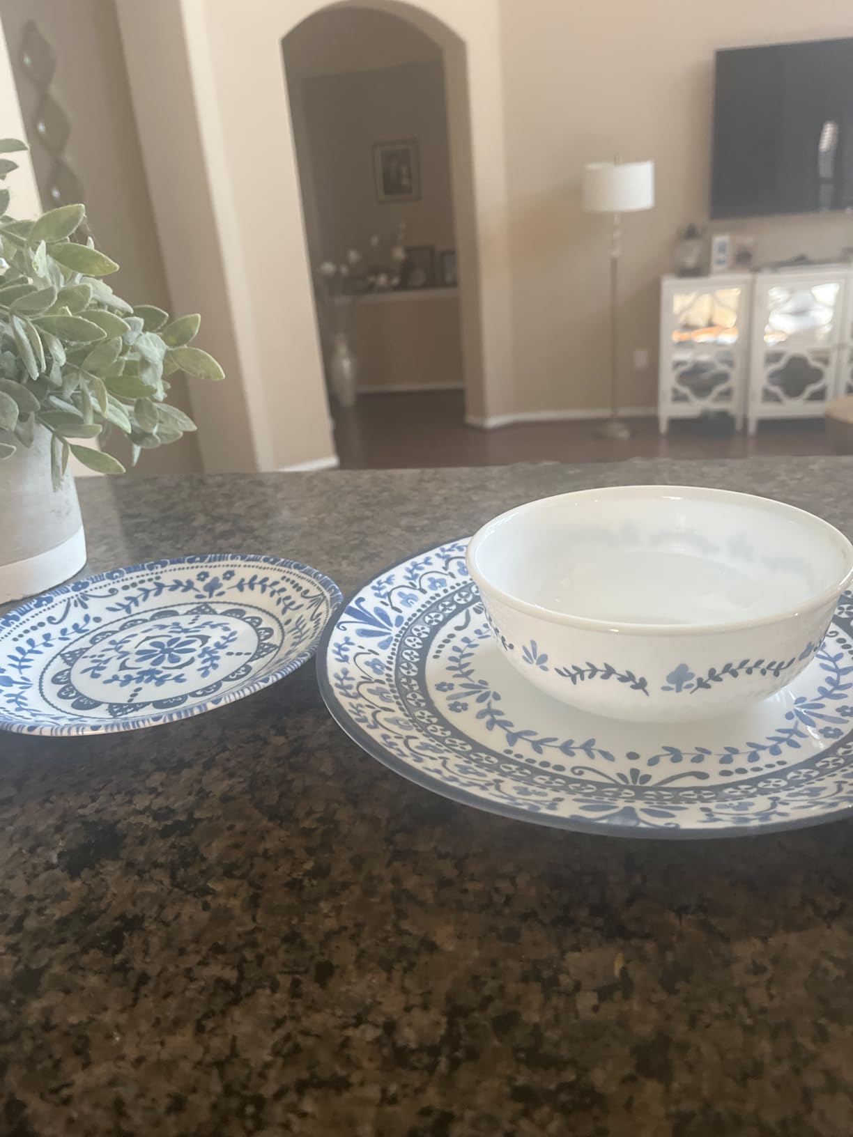 Corelle Vitrelle 18-Piece Service for 6 Dinnerware Set, Triple Layer Glass and Chip Resistant, Lightweight Round Plates and Bowls Set, Portofino customer photo 2