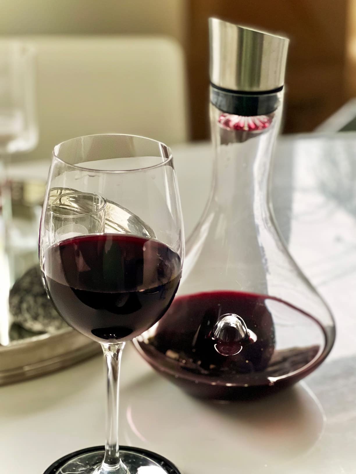 YouYah Wine Decanter Set,Red Wine Carafe with Built-in-Aerator,Wine Aerator,Wine Gifts for Christmas,Stainless Steel Pourer Lid,Filter,100% Hand Blown Lead-free Crystal Glass customer photo 2