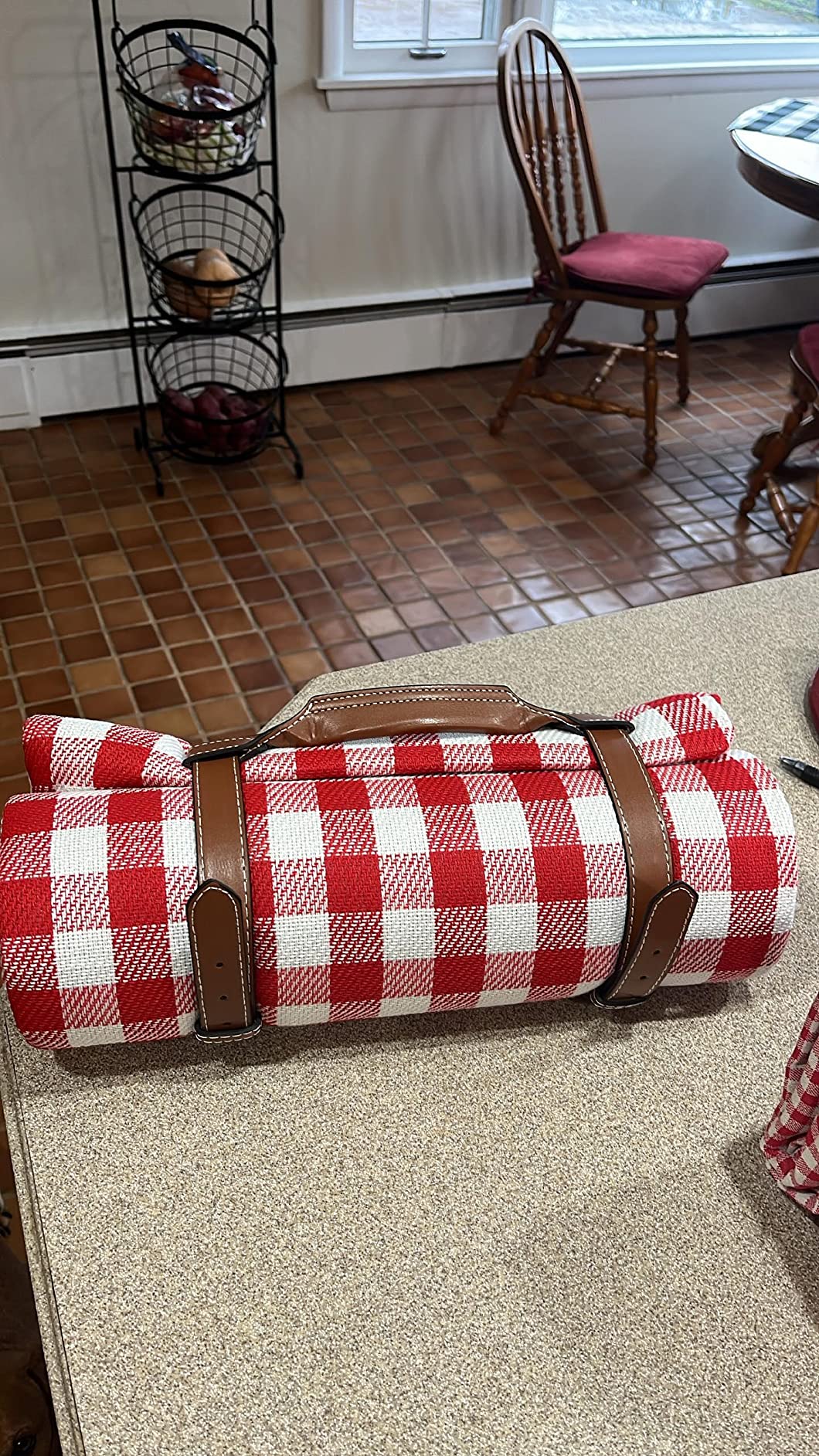 Extra Large Picnic Blanket Waterproof Camping Mat Rug with PU Carrier Soft Lightweight Portable Outdoor Mat for Travel Lawn Camping on Grass Sand-Proof Beach Red White Plaid customer photo 1
